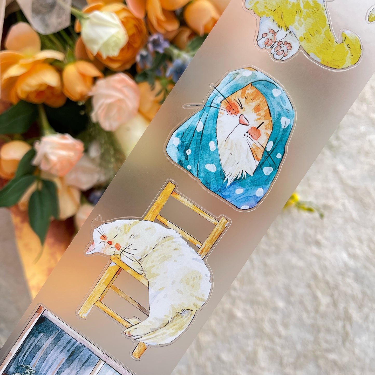 DingDing Vol14【54#Here's a Cat】Original Design Kiss-Cut Washi PET Tape Stickers,for Scrapbook Supplies,Journaling,Junk Journal,Bullet Journal,Planner Stickers