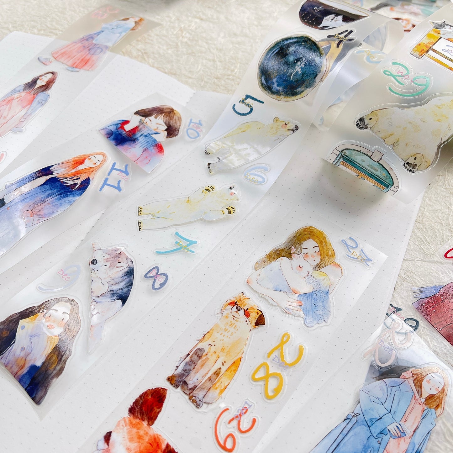 DingDing 2026 Annual Special Edition【365 Days No Loop-Undated Calendar Tape Set(Total 8 rolls) -for Any Year】Original Design,Pre-Cut Washi/PET Tape Stickers,for Scrapbook Supplies,Junk Journal,Planner Stickers