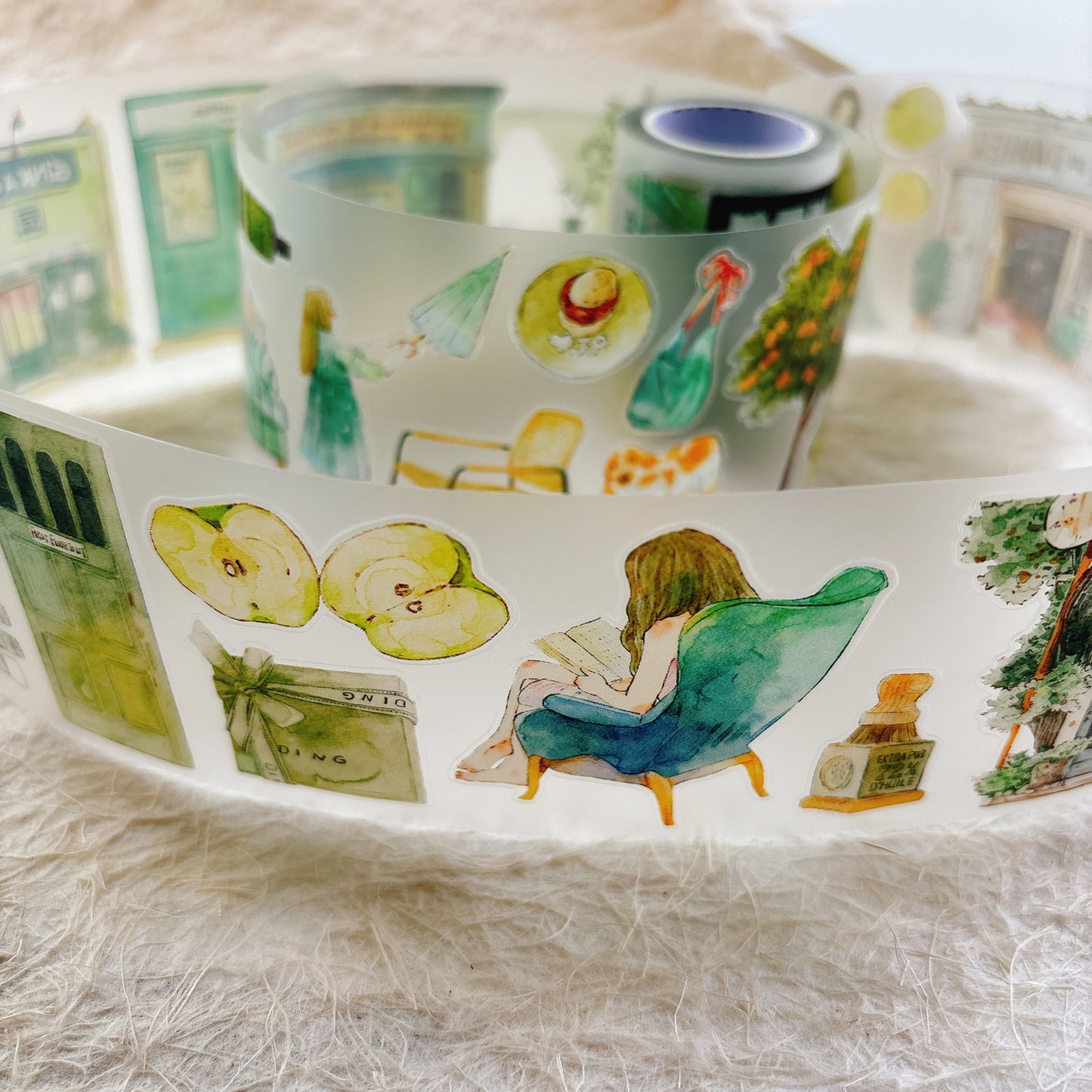 Seahorse Forest Vol10【A56#Verdancy】Vintage Scene Original Design Pre-Cut Washi/PET Tape Stickers,for Scrapbook Supplies,Junk Journal Supplies