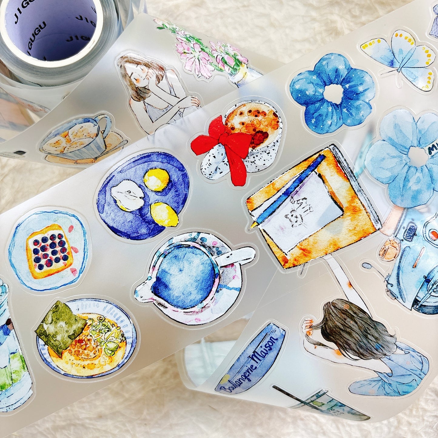 Seahorse Forest Vol10【A57#Blues】Vintage Scene Original Design Pre-Cut Washi/PET Tape Stickers,for Scrapbook Supplies,Junk Journal Supplies