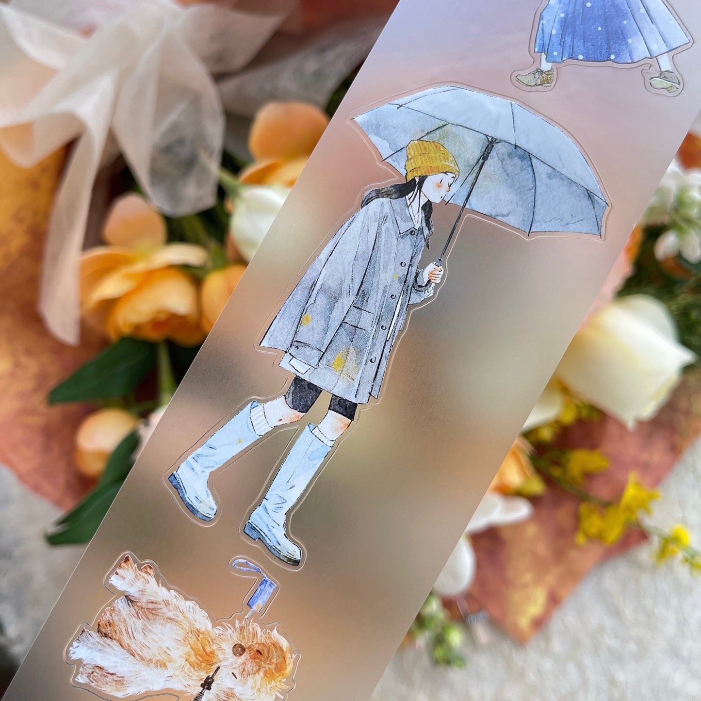 DingDing Vol14【53#Rainy】Original Design Kiss-Cut Washi PET Tape Stickers,for Scrapbook Supplies,Journaling,Junk Journal,Bullet Journal,Planner Stickers