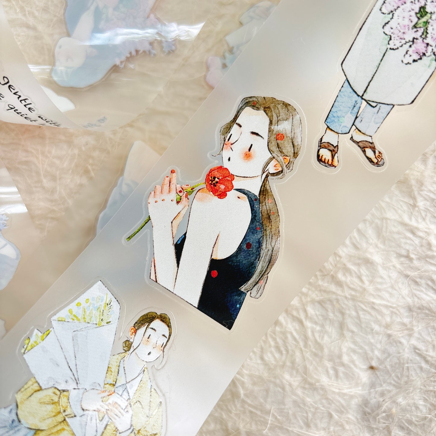 DingDing Vol15【58#There are Flowers】Original Design Kiss-Cut Washi PET Tape Stickers,for Scrapbook Supplies,Journaling,Junk Journal,Bullet Journal,Planner Stickers
