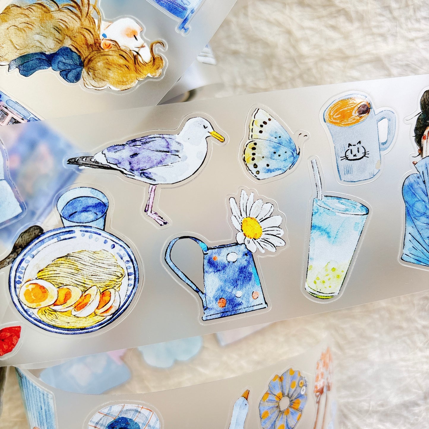 Seahorse Forest Vol10【A57#Blues】Vintage Scene Original Design Pre-Cut Washi/PET Tape Stickers,for Scrapbook Supplies,Junk Journal Supplies