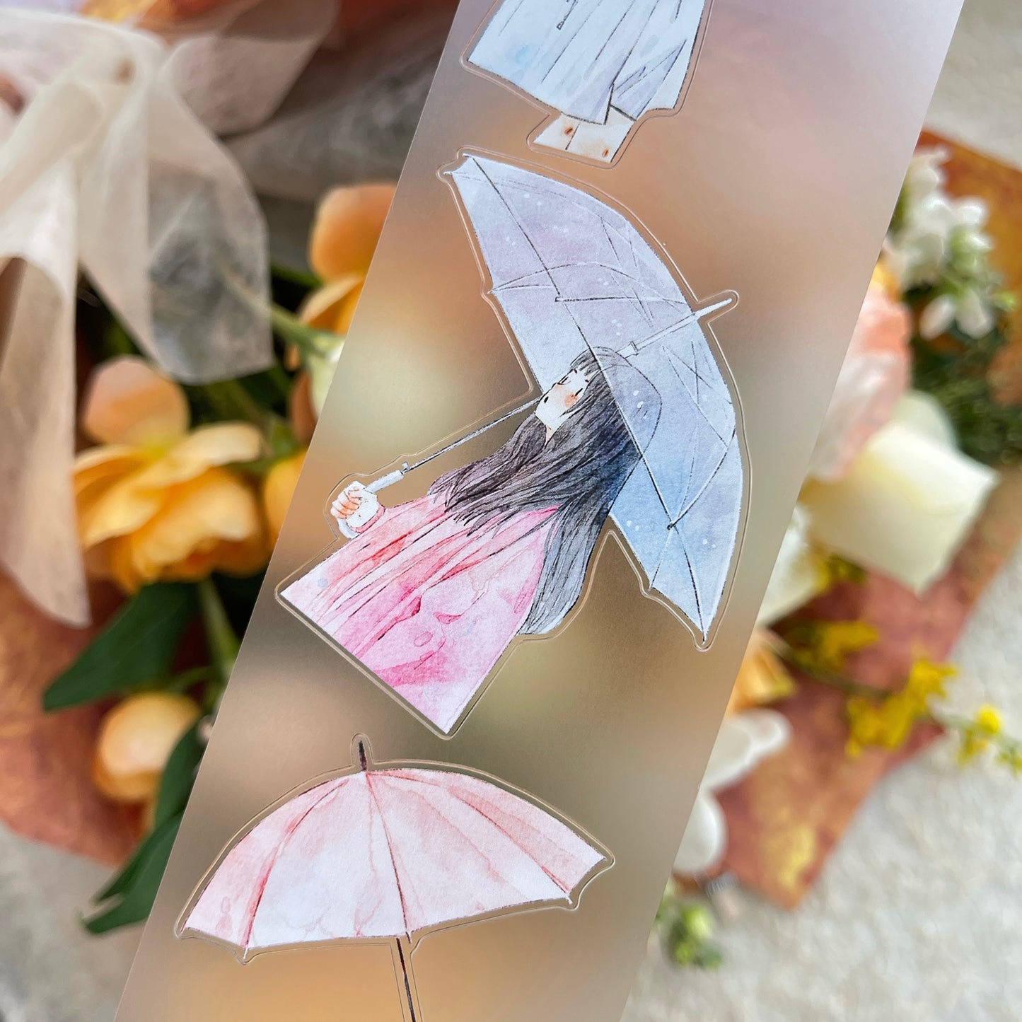 DingDing Vol14【53#Rainy】Original Design Kiss-Cut Washi PET Tape Stickers,for Scrapbook Supplies,Journaling,Junk Journal,Bullet Journal,Planner Stickers