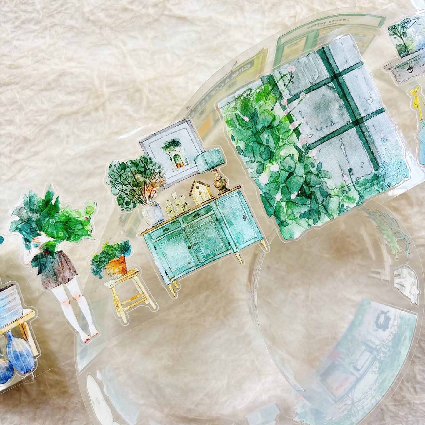 Seahorse Forest Vol10【A56#Verdancy】Vintage Scene Original Design Pre-Cut Washi/PET Tape Stickers,for Scrapbook Supplies,Junk Journal Supplies
