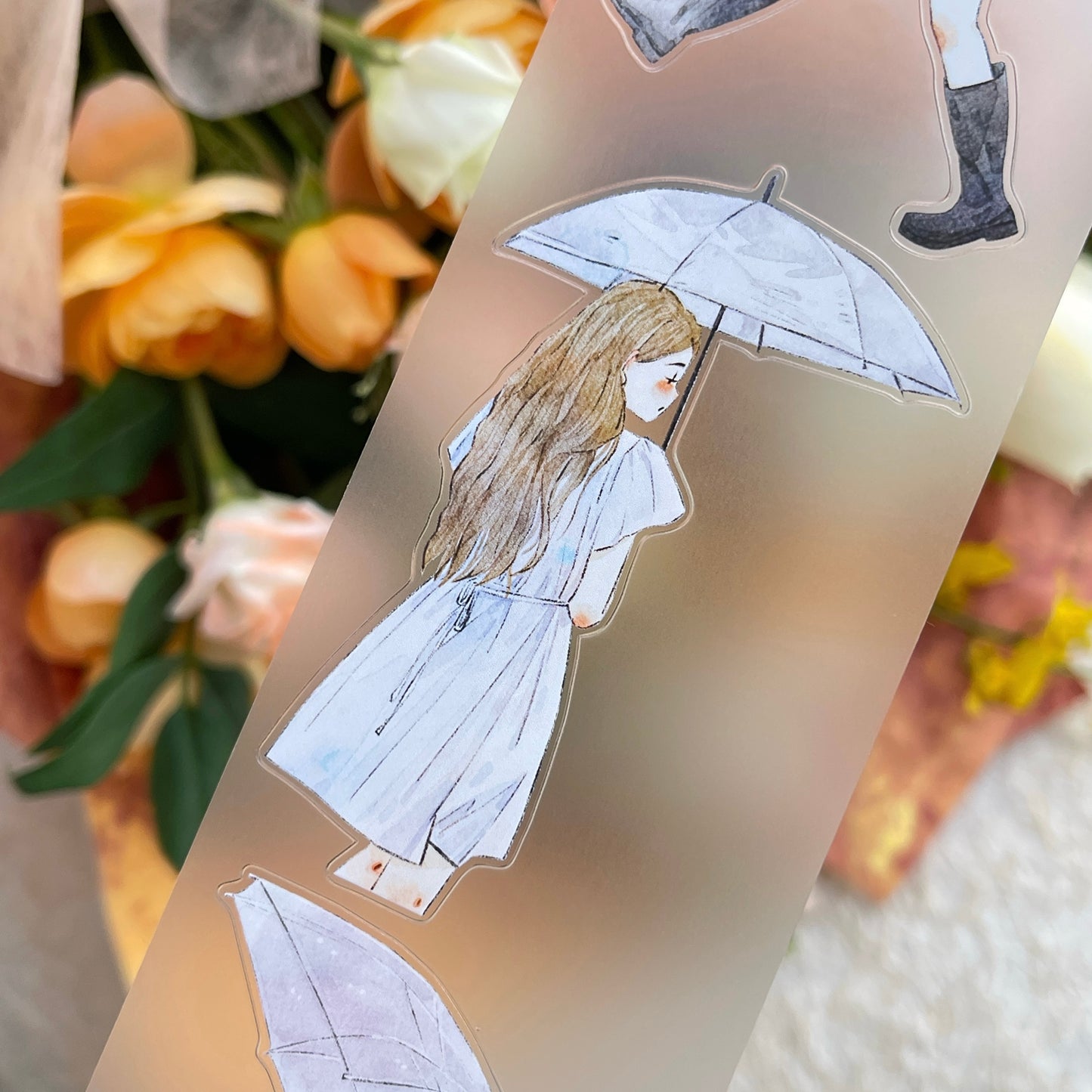 DingDing Vol14【53#Rainy】Original Design Kiss-Cut Washi PET Tape Stickers,for Scrapbook Supplies,Journaling,Junk Journal,Bullet Journal,Planner Stickers