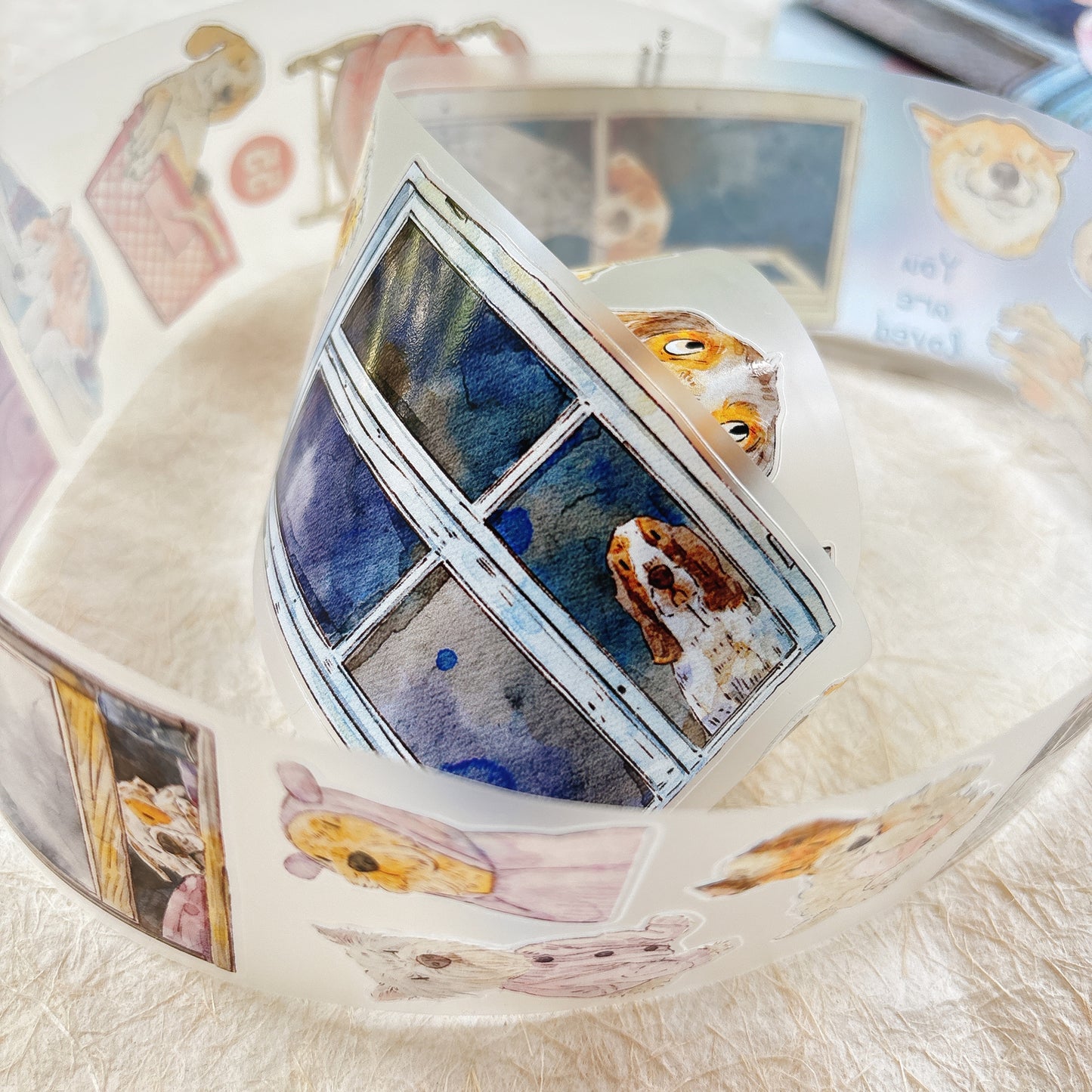 DingDing Vol15【55#Here's a Dog】Original Design Kiss-Cut Washi PET Tape Stickers,for Scrapbook Supplies,Journaling,Junk Journal,Bullet Journal,Planner Stickers
