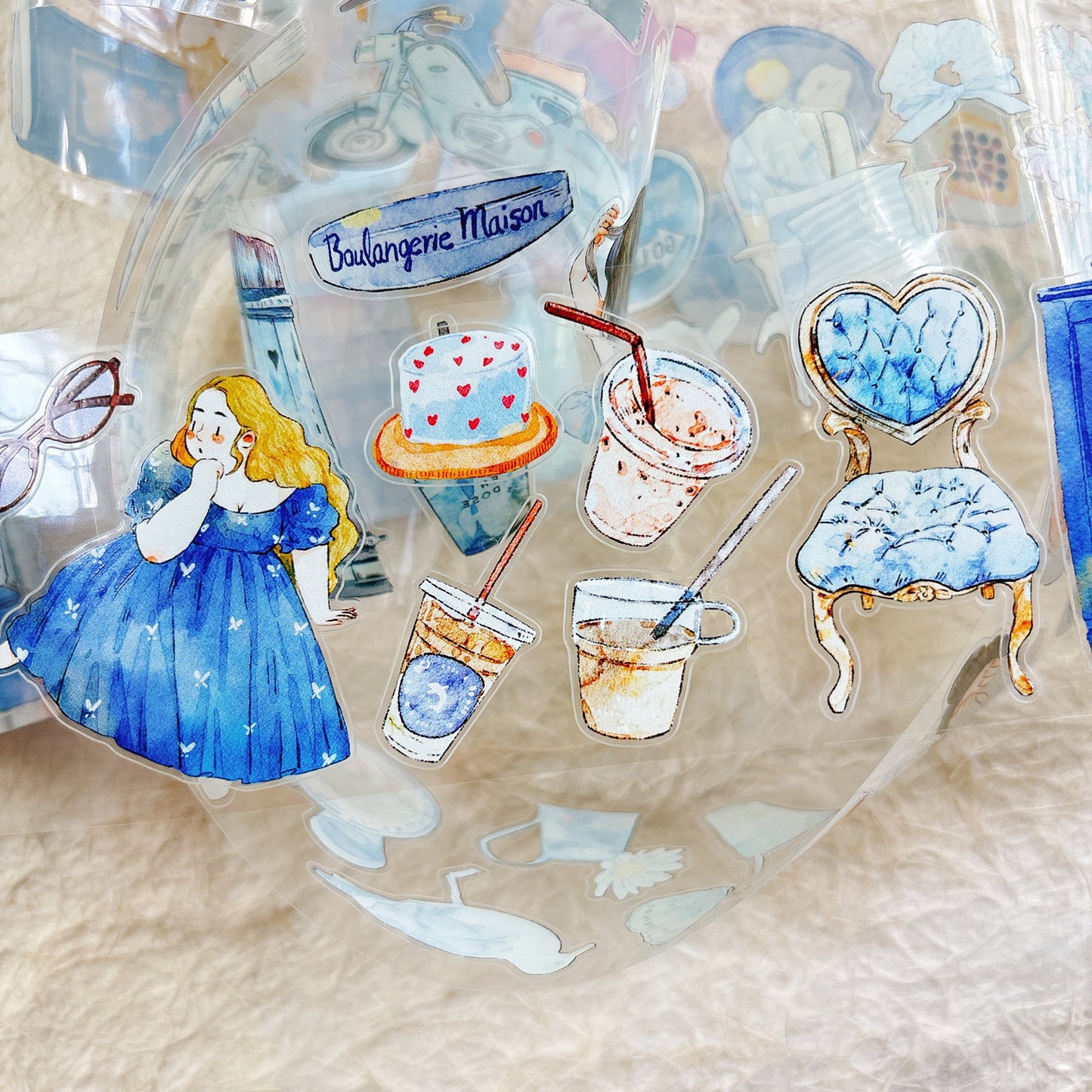 Seahorse Forest Vol10【A57#Blues】Vintage Scene Original Design Pre-Cut Washi/PET Tape Stickers,for Scrapbook Supplies,Junk Journal Supplies
