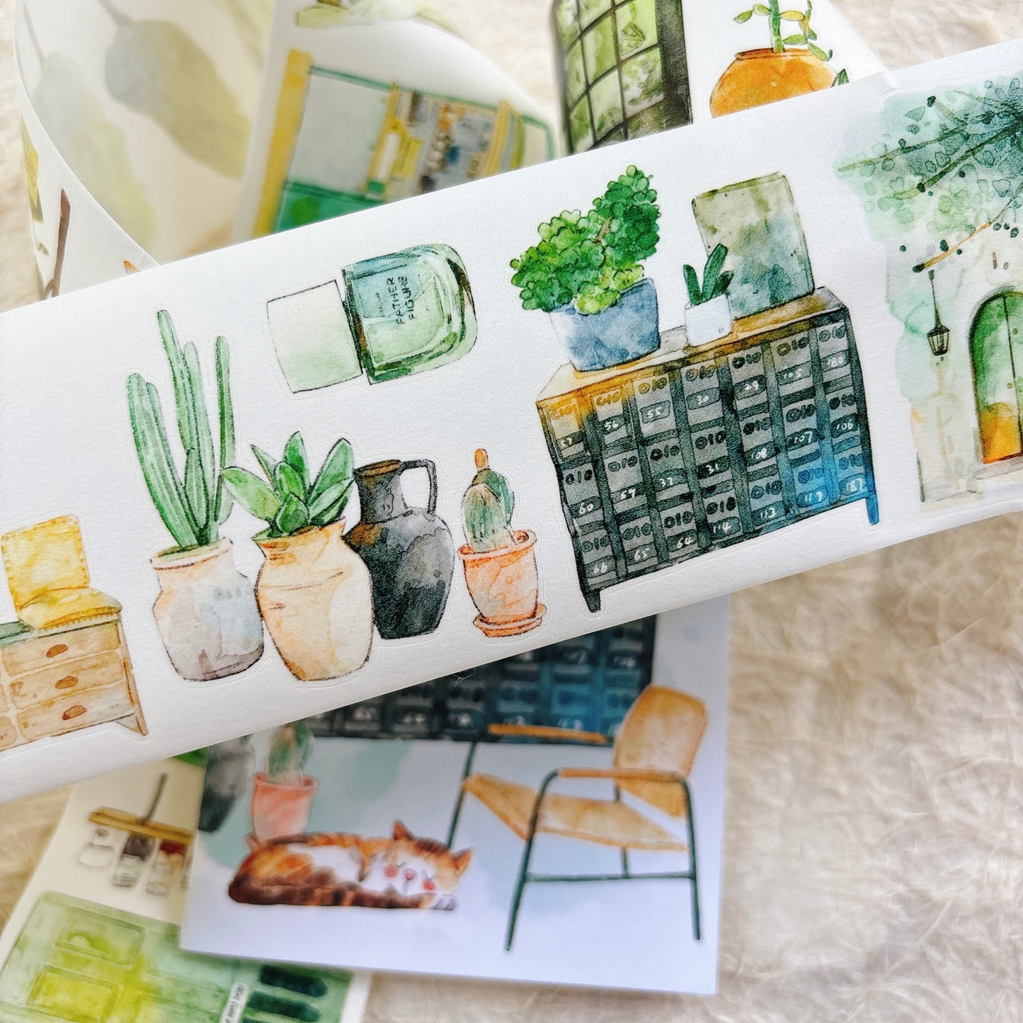 Seahorse Forest Vol10【A56#Verdancy】Vintage Scene Original Design Pre-Cut Washi/PET Tape Stickers,for Scrapbook Supplies,Junk Journal Supplies