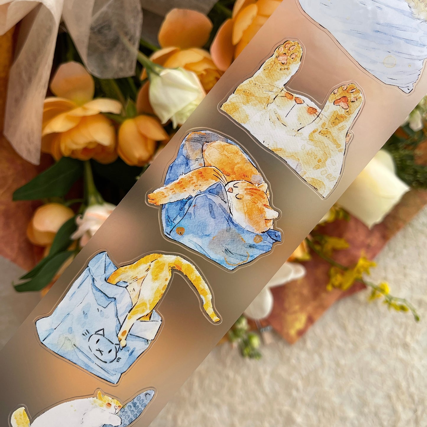 DingDing Vol14【54#Here's a Cat】Original Design Kiss-Cut Washi PET Tape Stickers,for Scrapbook Supplies,Journaling,Junk Journal,Bullet Journal,Planner Stickers