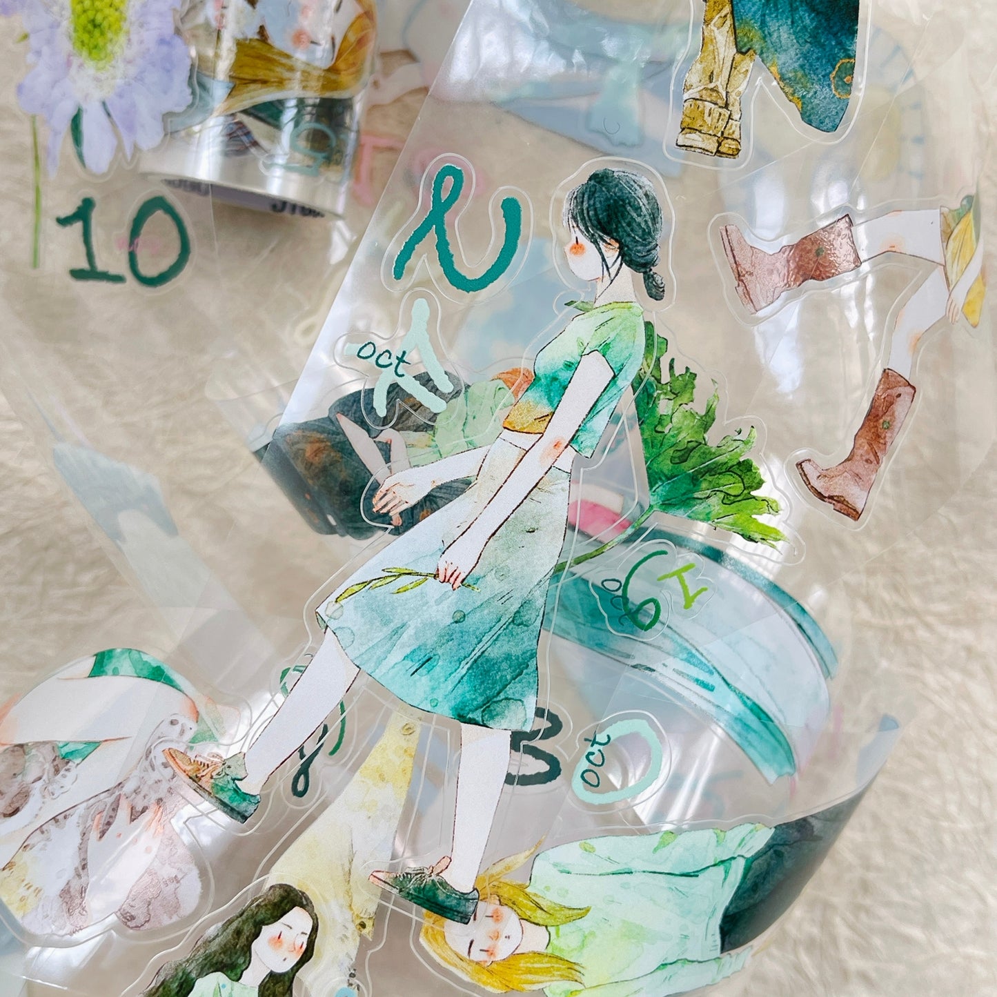 DingDing 2026 Annual Special Edition,Pre-Cut Clear Pet Tape Stickers,365 Days-T7 No Loop-Undated Calendar Tape,Original Vintage Design for Scrapbooks Supplies,Junk Journal