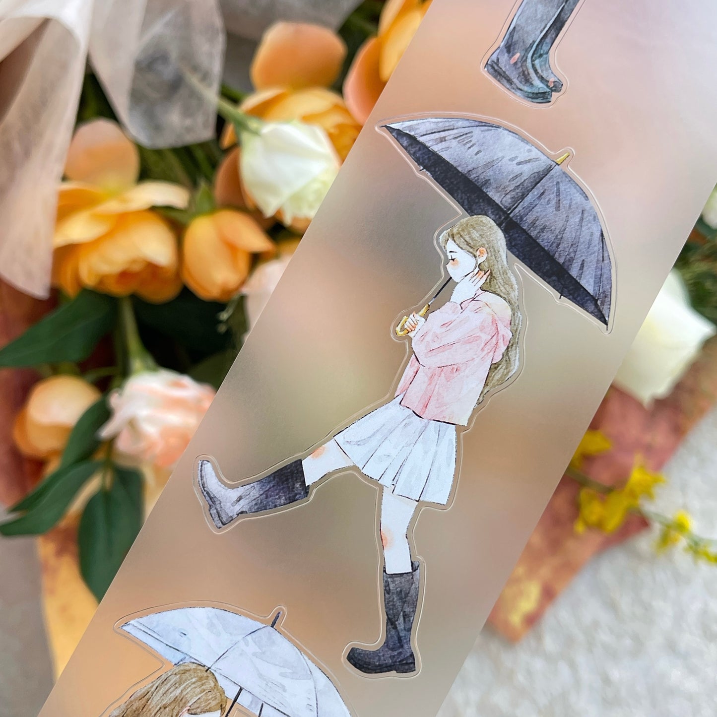 DingDing Vol14【53#Rainy】Original Design Kiss-Cut Washi PET Tape Stickers,for Scrapbook Supplies,Journaling,Junk Journal,Bullet Journal,Planner Stickers