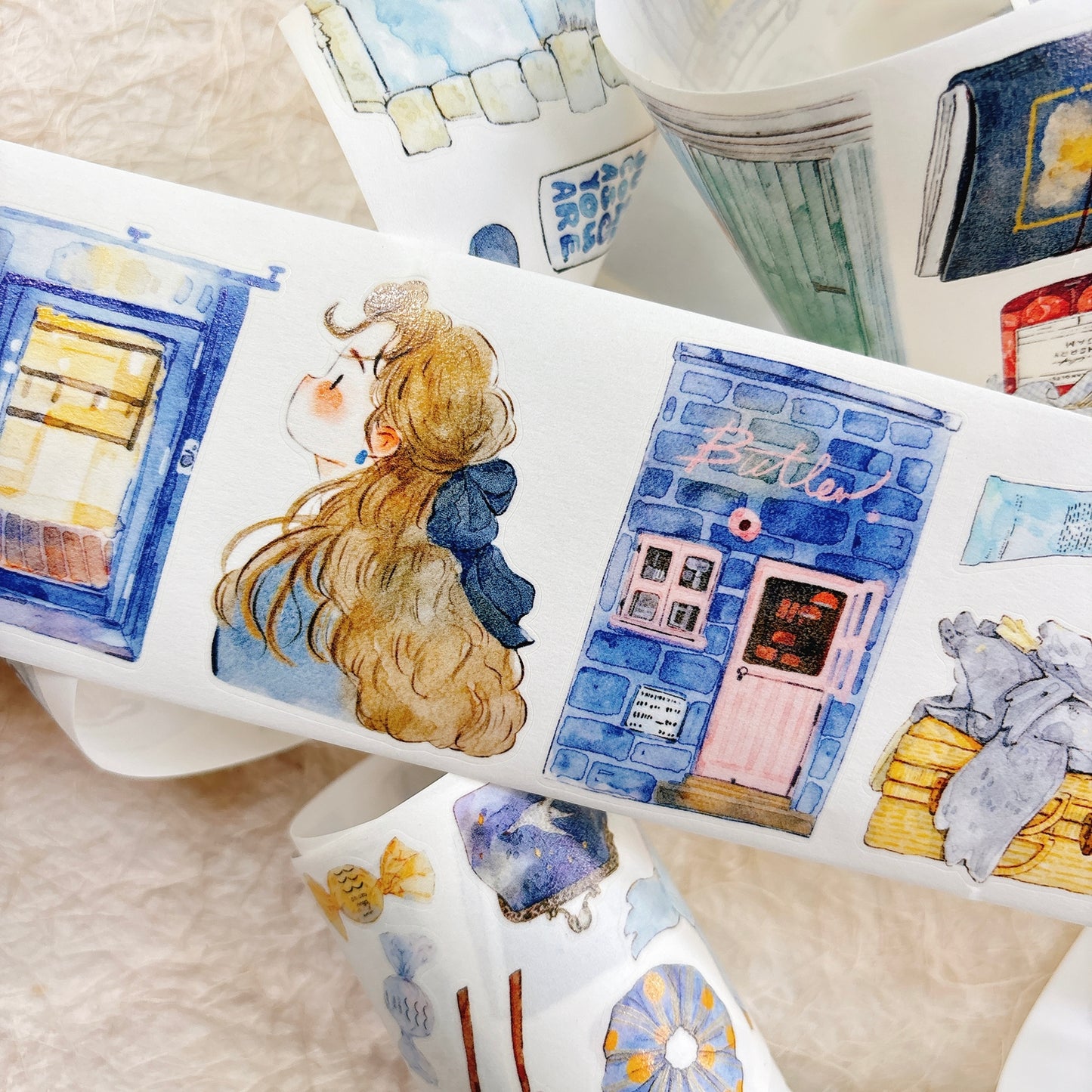 Seahorse Forest Vol10【A57#Blues】Vintage Scene Original Design Pre-Cut Washi/PET Tape Stickers,for Scrapbook Supplies,Junk Journal Supplies