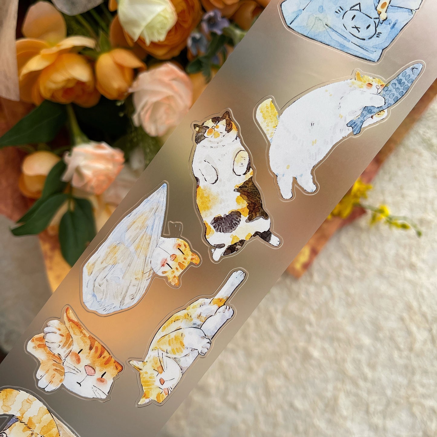 DingDing Vol14【54#Here's a Cat】Original Design Kiss-Cut Washi PET Tape Stickers,for Scrapbook Supplies,Journaling,Junk Journal,Bullet Journal,Planner Stickers