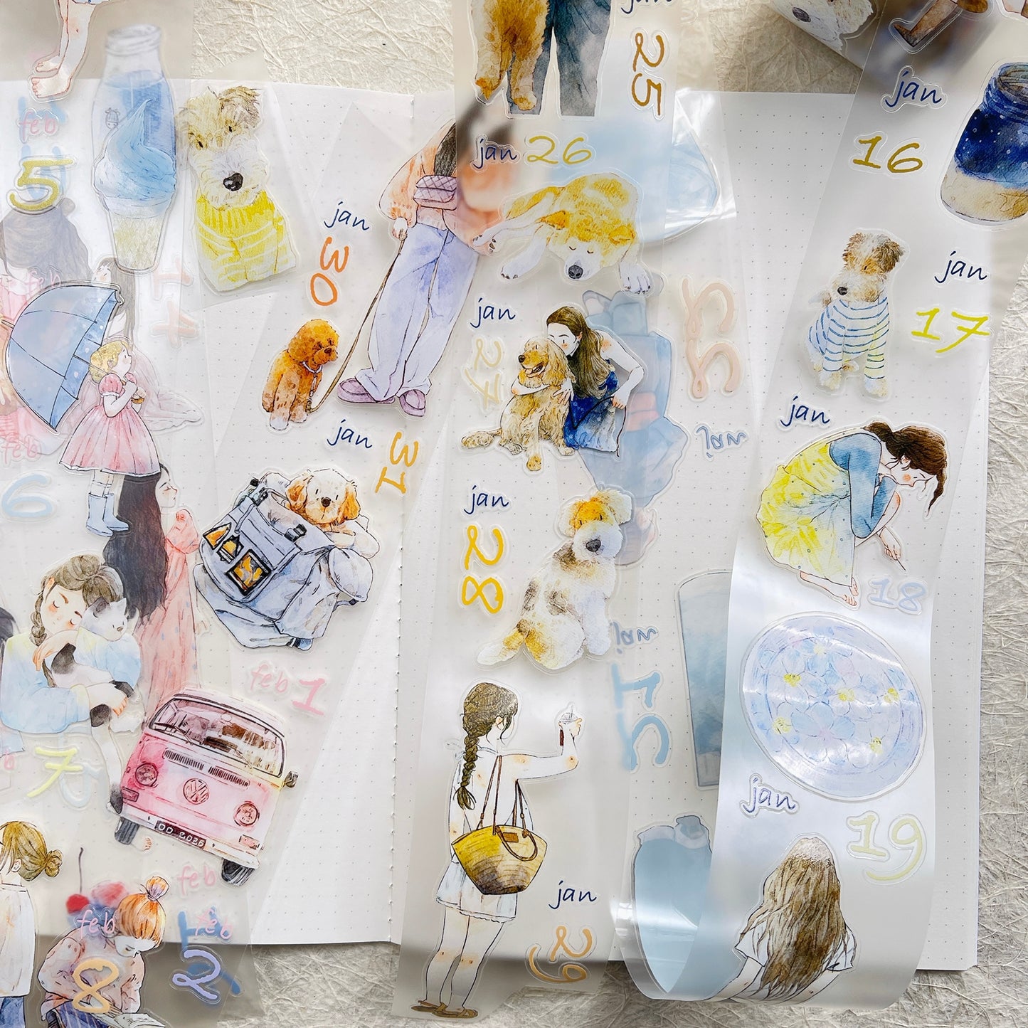 DingDing 2026 Annual Special Edition【365 Days No Loop-Undated Calendar Tape Set(Total 8 rolls) -for Any Year】Original Design,Pre-Cut Washi/PET Tape Stickers,for Scrapbook Supplies,Junk Journal,Planner Stickers