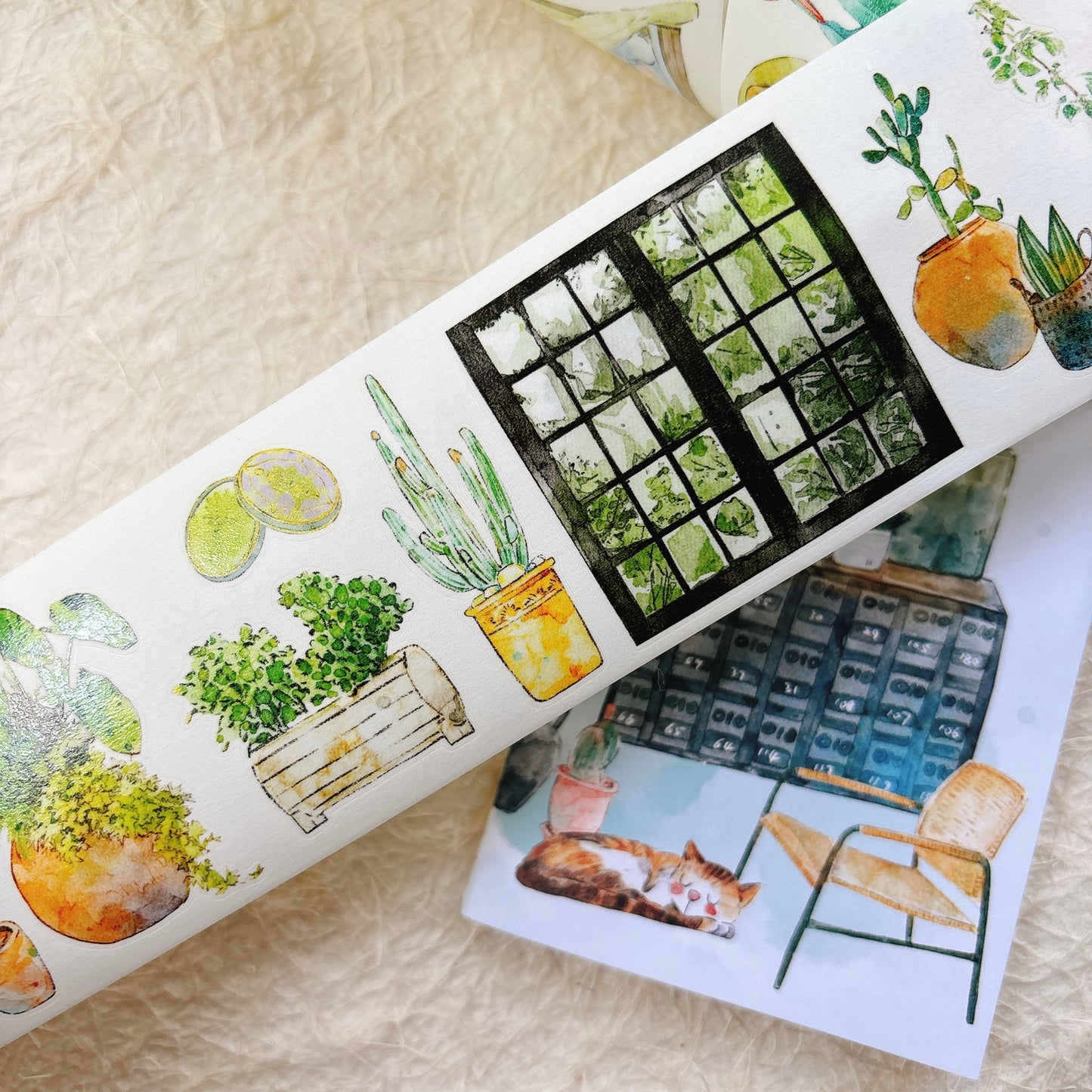 Seahorse Forest Vol10【A56#Verdancy】Vintage Scene Original Design Pre-Cut Washi/PET Tape Stickers,for Scrapbook Supplies,Junk Journal Supplies