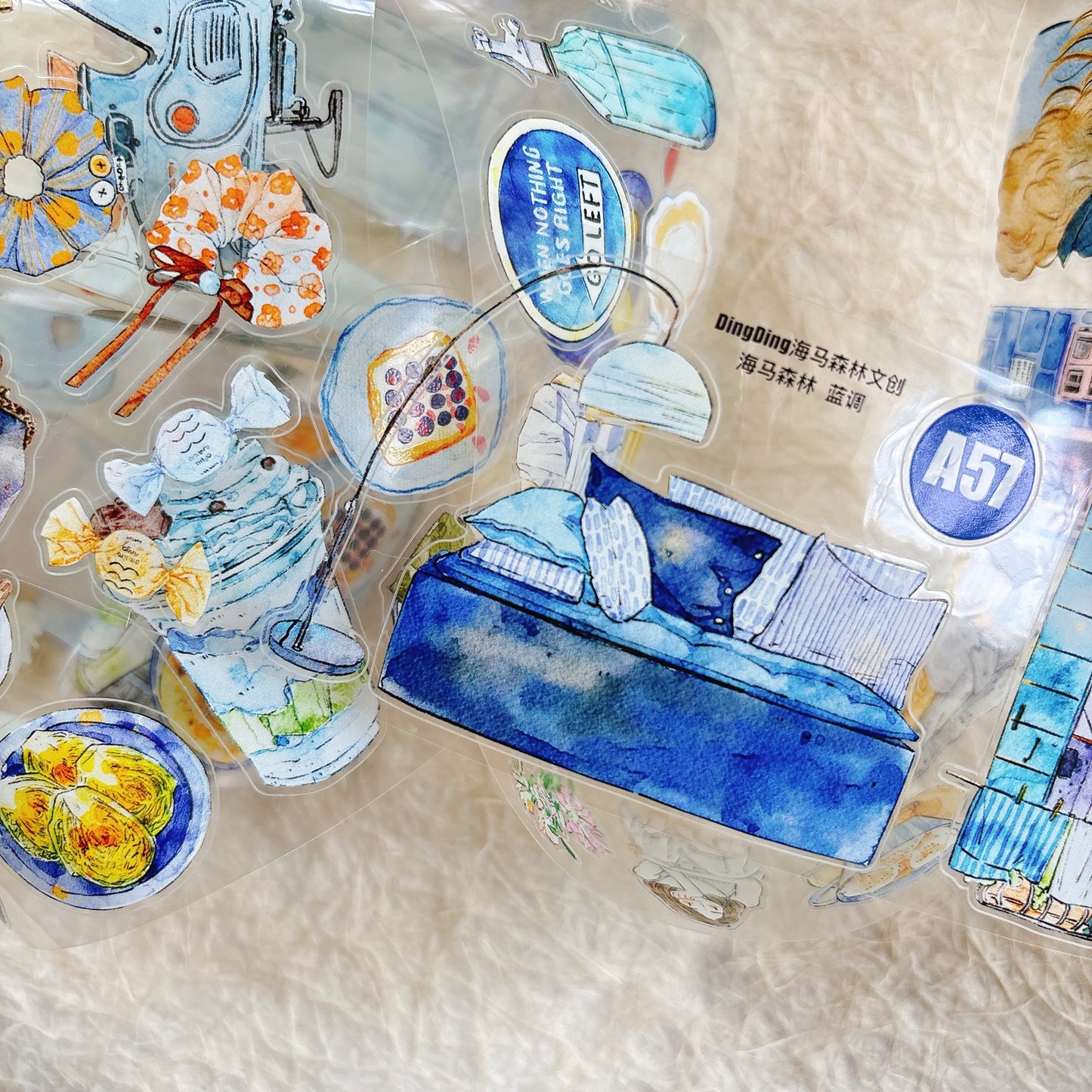 Seahorse Forest Vol10【A57#Blues】Vintage Scene Original Design Pre-Cut Washi/PET Tape Stickers,for Scrapbook Supplies,Junk Journal Supplies