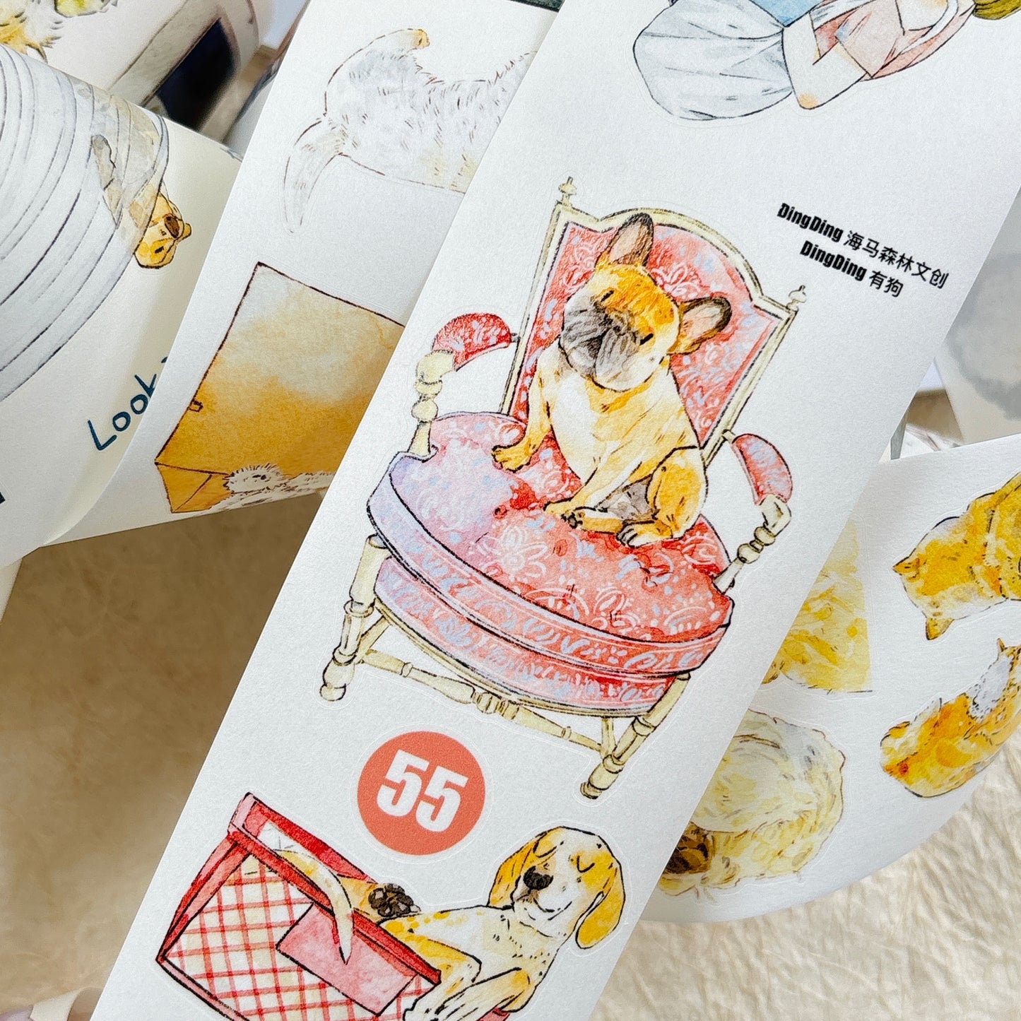 DingDing Vol15【55#Here's a Dog】Original Design Kiss-Cut Washi PET Tape Stickers,for Scrapbook Supplies,Journaling,Junk Journal,Bullet Journal,Planner Stickers