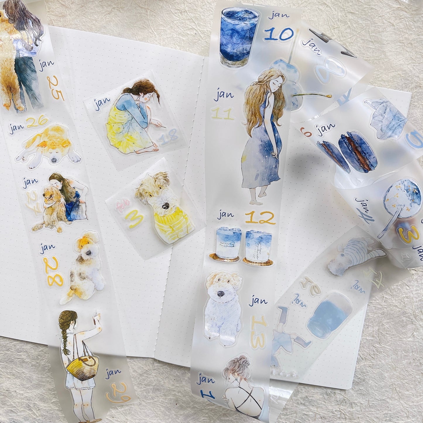 DingDing 2026 Annual Special Edition【365 Days No Loop-Undated Calendar Tape Set(Total 8 rolls) -for Any Year】Original Design,Pre-Cut Washi/PET Tape Stickers,for Scrapbook Supplies,Junk Journal,Planner Stickers