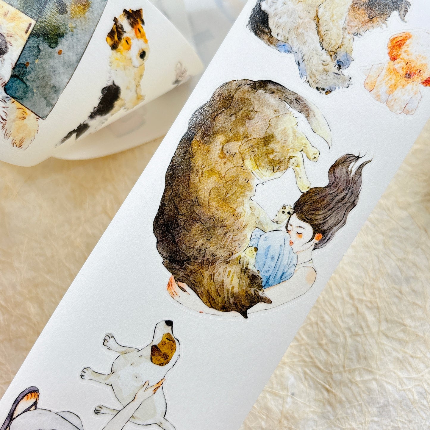 DingDing Vol15【55#Here's a Dog】Original Design Kiss-Cut Washi PET Tape Stickers,for Scrapbook Supplies,Journaling,Junk Journal,Bullet Journal,Planner Stickers