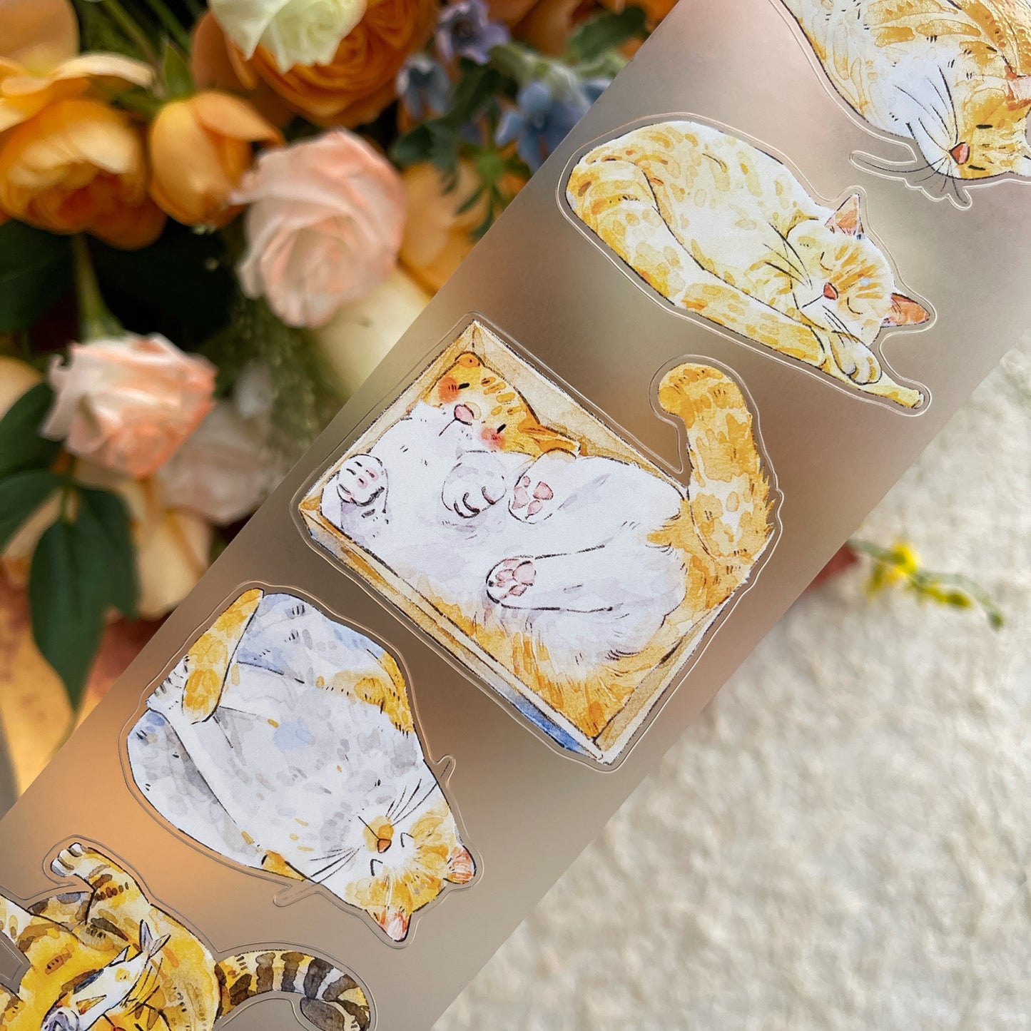 DingDing Vol14【54#Here's a Cat】Original Design Kiss-Cut Washi PET Tape Stickers,for Scrapbook Supplies,Journaling,Junk Journal,Bullet Journal,Planner Stickers