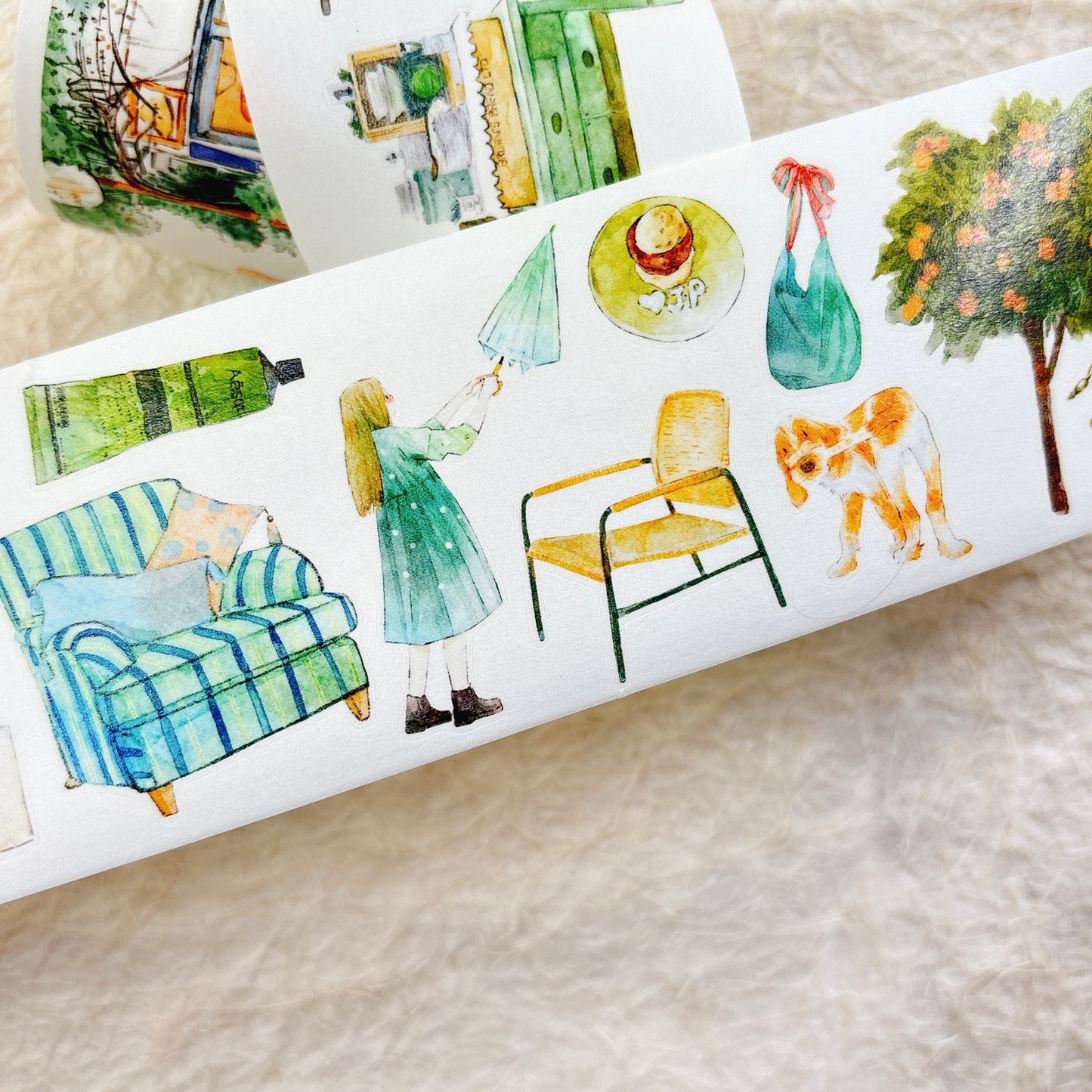 Seahorse Forest Vol10【A56#Verdancy】Vintage Scene Original Design Pre-Cut Washi/PET Tape Stickers,for Scrapbook Supplies,Junk Journal Supplies