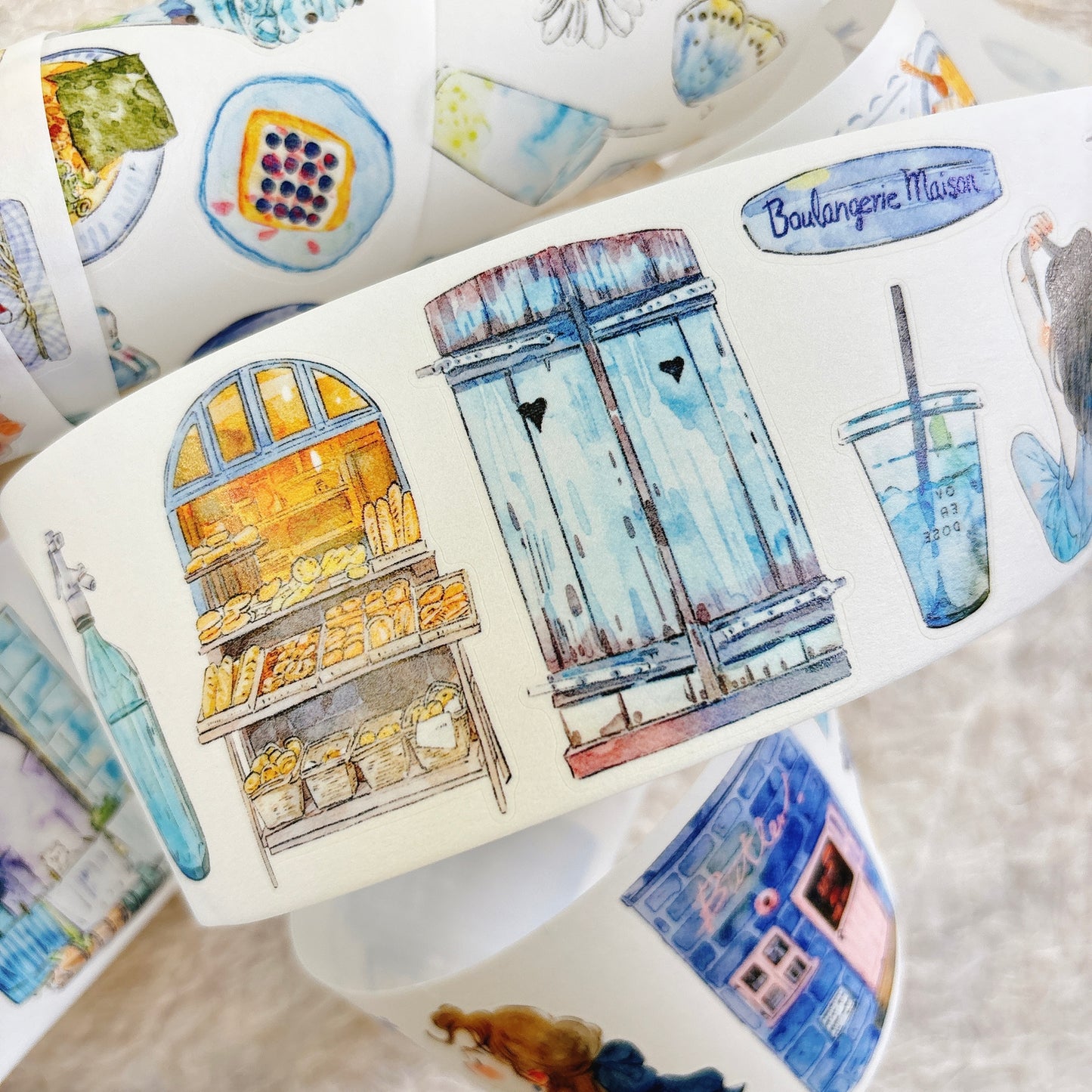 Seahorse Forest Vol10【A57#Blues】Vintage Scene Original Design Pre-Cut Washi/PET Tape Stickers,for Scrapbook Supplies,Junk Journal Supplies