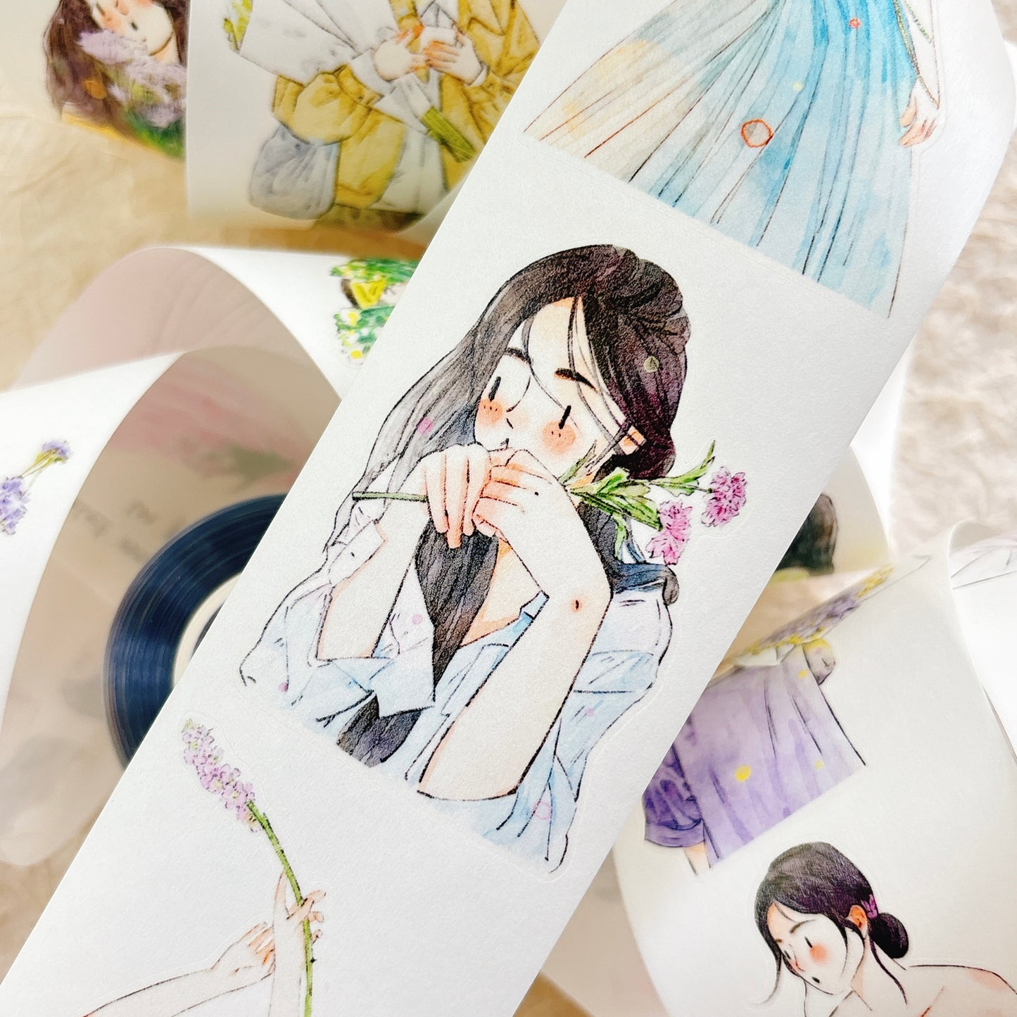 DingDing Vol15【58#There are Flowers】Original Design Kiss-Cut Washi PET Tape Stickers,for Scrapbook Supplies,Journaling,Junk Journal,Bullet Journal,Planner Stickers