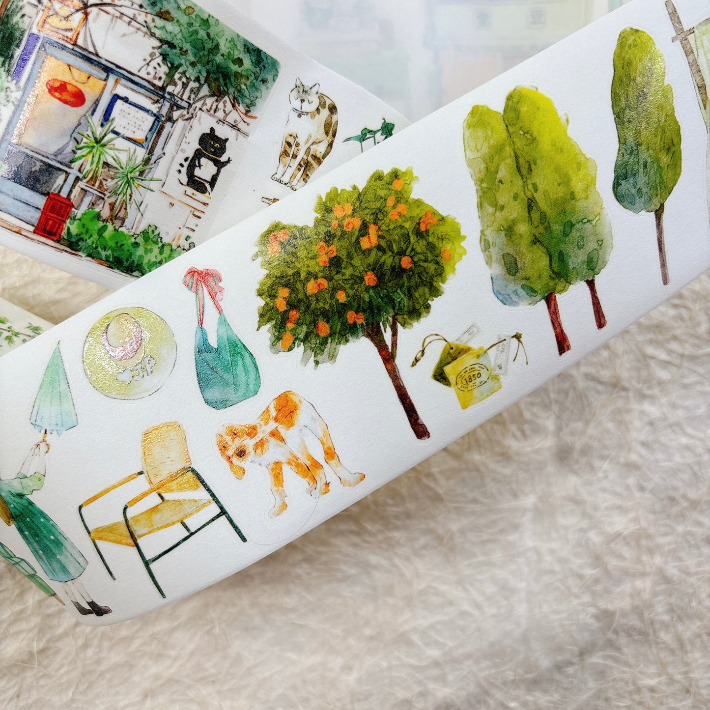 Seahorse Forest Vol10【A56#Verdancy】Vintage Scene Original Design Pre-Cut Washi/PET Tape Stickers,for Scrapbook Supplies,Junk Journal Supplies