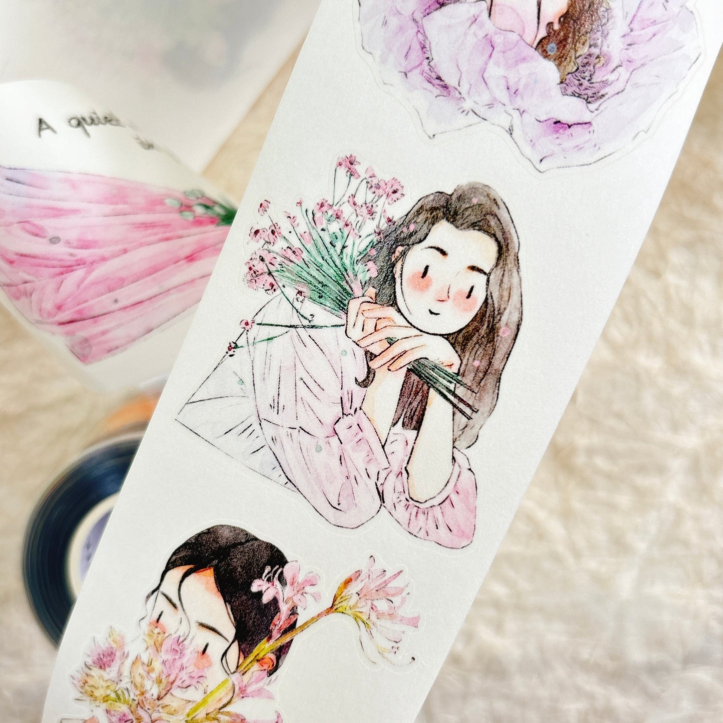 DingDing Vol15【58#There are Flowers】Original Design Kiss-Cut Washi PET Tape Stickers,for Scrapbook Supplies,Journaling,Junk Journal,Bullet Journal,Planner Stickers