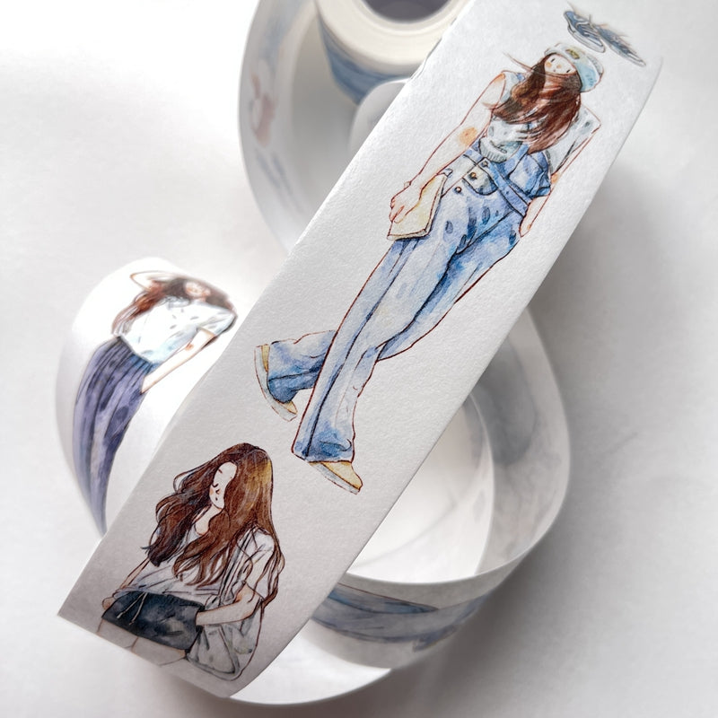 DingDing Vol6【17#】Original Character Design Vintage Casualness Girl Washi PET Tape