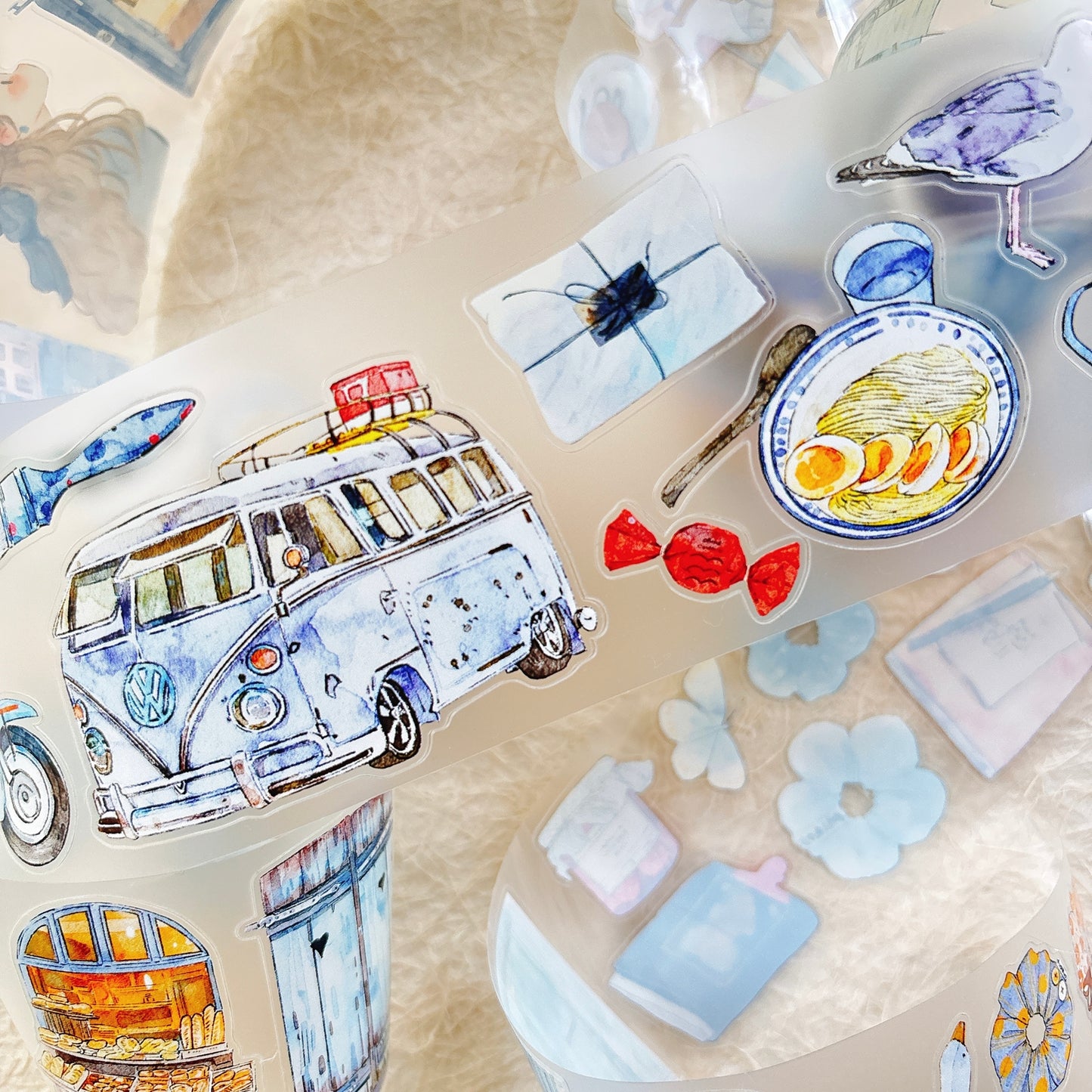 Seahorse Forest Vol10【A57#Blues】Vintage Scene Original Design Pre-Cut Washi/PET Tape Stickers,for Scrapbook Supplies,Junk Journal Supplies