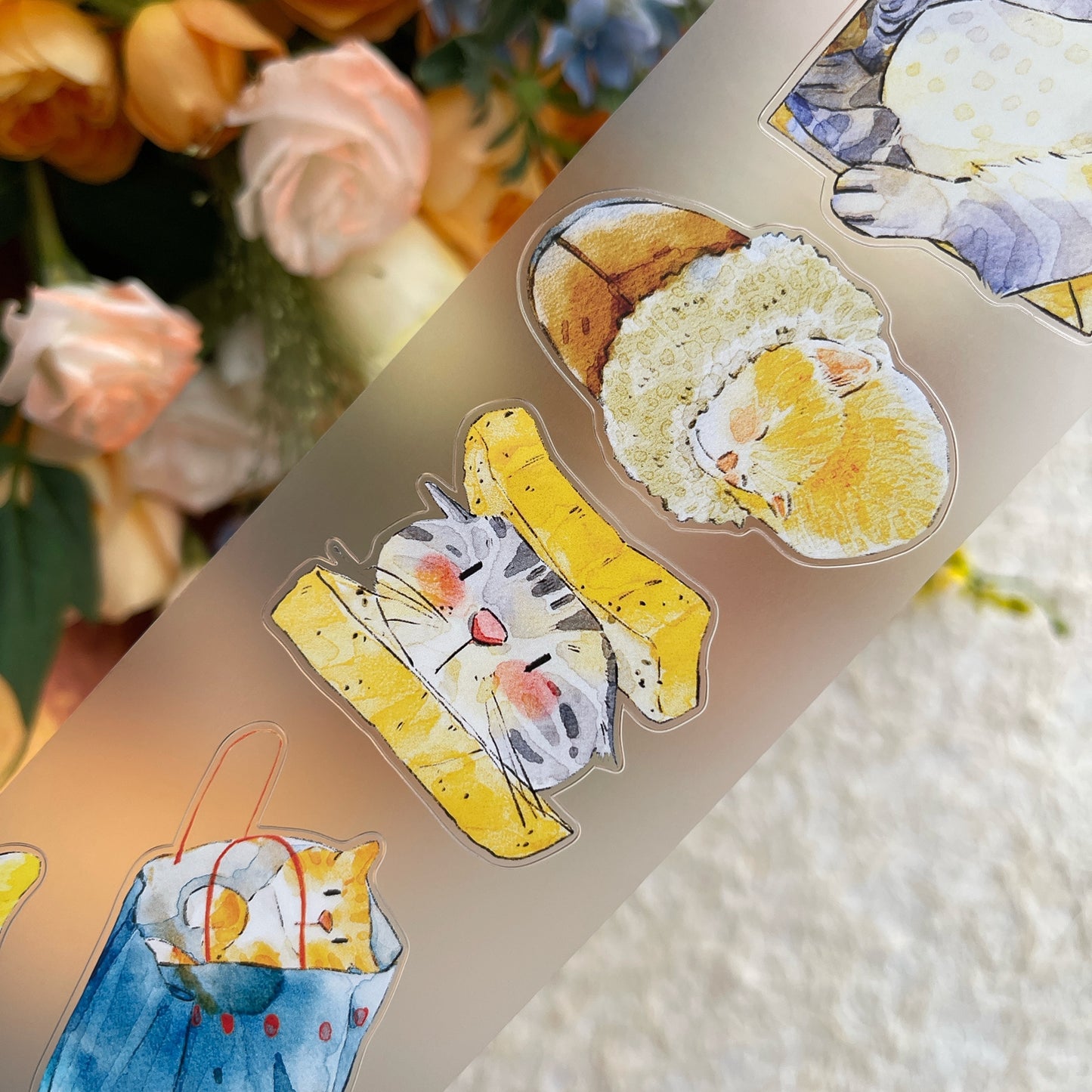 DingDing Vol14【54#Here's a Cat】Original Design Kiss-Cut Washi PET Tape Stickers,for Scrapbook Supplies,Journaling,Junk Journal,Bullet Journal,Planner Stickers
