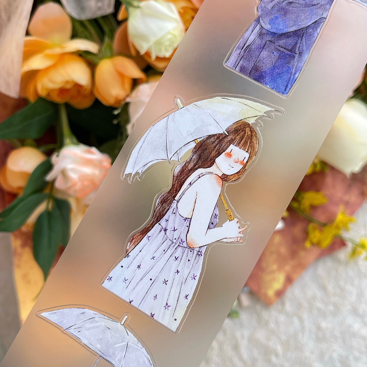 DingDing Vol14【53#Rainy】Original Design Kiss-Cut Washi PET Tape Stickers,for Scrapbook Supplies,Journaling,Junk Journal,Bullet Journal,Planner Stickers