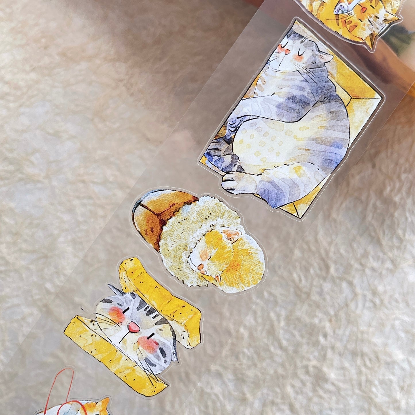 DingDing Vol14【54#Here's a Cat】Original Design Kiss-Cut Washi PET Tape Stickers,for Scrapbook Supplies,Journaling,Junk Journal,Bullet Journal,Planner Stickers