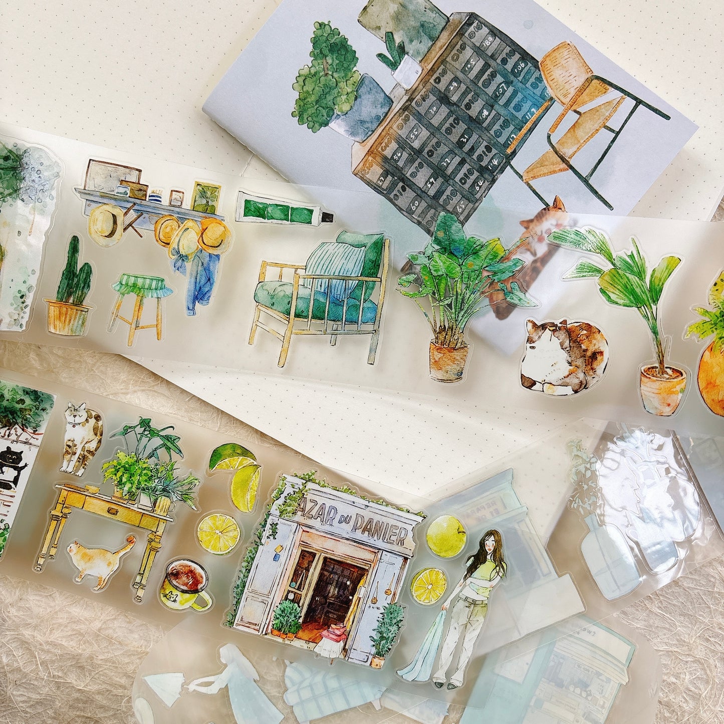 Seahorse Forest Vol10【A56#Verdancy】Vintage Scene Original Design Pre-Cut Washi/PET Tape Stickers,for Scrapbook Supplies,Junk Journal Supplies