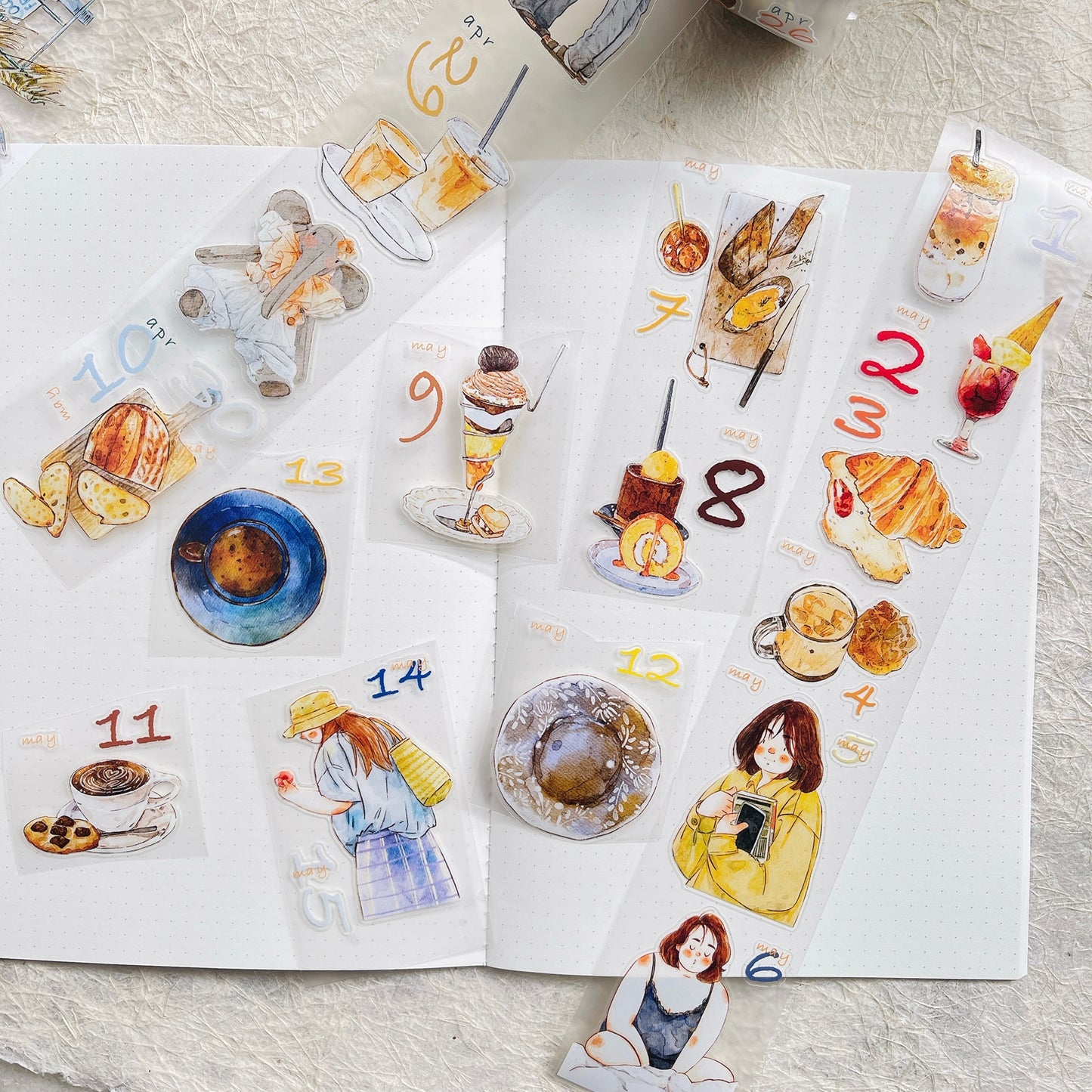 DingDing 2026 Annual Special Edition【365 Days No Loop-Undated Calendar Tape Set(Total 8 rolls) -for Any Year】Original Design,Pre-Cut Washi/PET Tape Stickers,for Scrapbook Supplies,Junk Journal,Planner Stickers