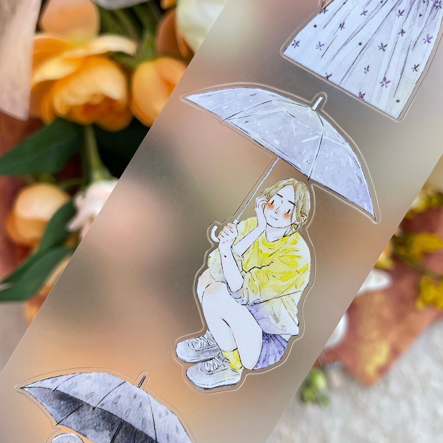 DingDing Vol14【53#Rainy】Original Design Kiss-Cut Washi PET Tape Stickers,for Scrapbook Supplies,Journaling,Junk Journal,Bullet Journal,Planner Stickers