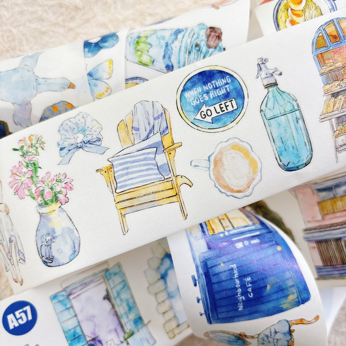 Seahorse Forest Vol10【A57#Blues】Vintage Scene Original Design Pre-Cut Washi/PET Tape Stickers,for Scrapbook Supplies,Junk Journal Supplies