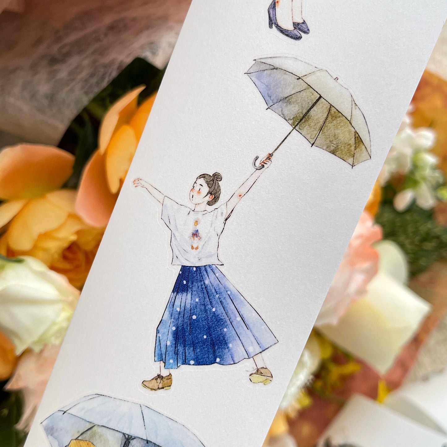 DingDing Vol14【53#Rainy】Original Design Kiss-Cut Washi PET Tape Stickers,for Scrapbook Supplies,Journaling,Junk Journal,Bullet Journal,Planner Stickers