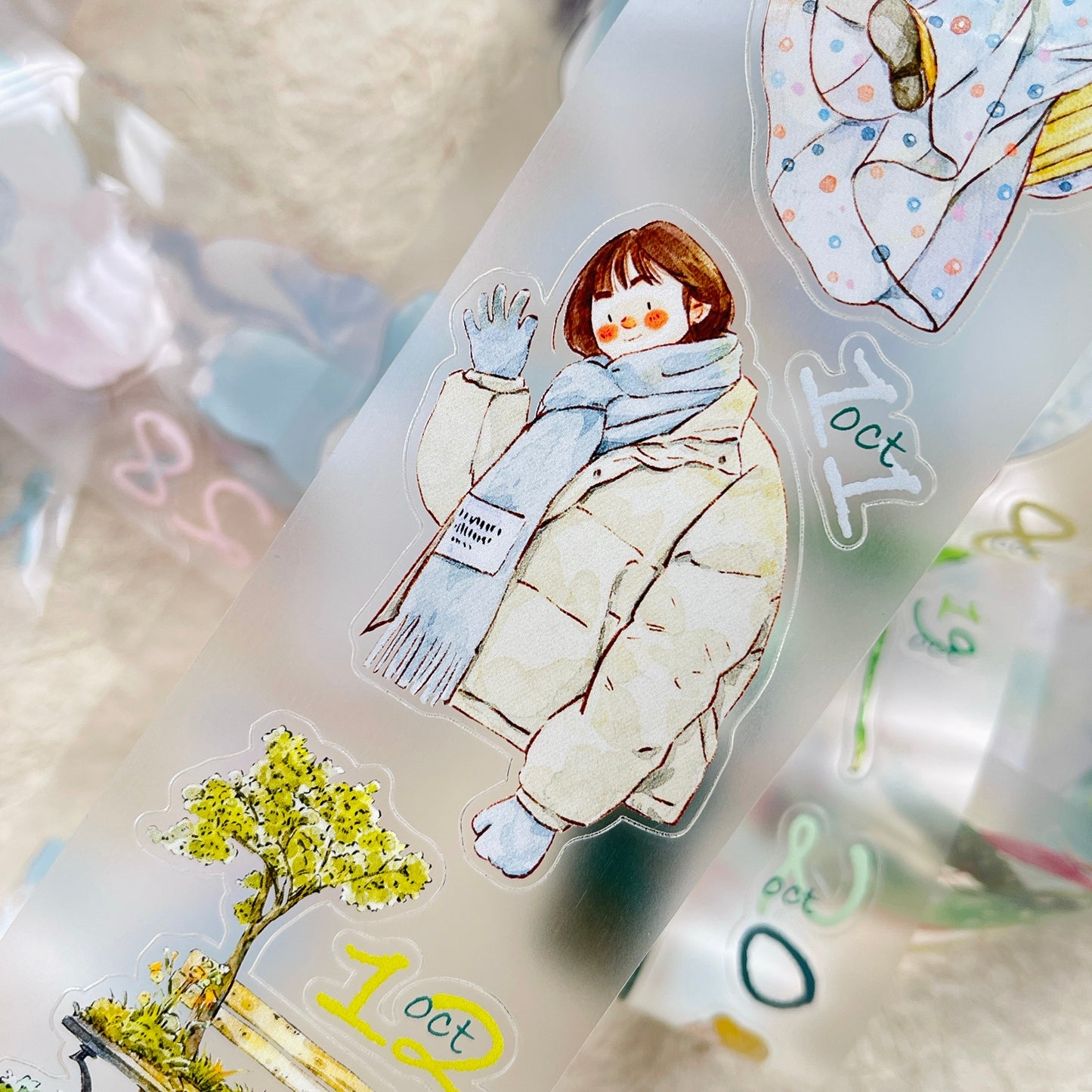 DingDing 2026 Annual Special Edition,Pre-Cut Clear Pet Tape Stickers,365 Days-T7 No Loop-Undated Calendar Tape,Original Vintage Design for Scrapbooks Supplies,Junk Journal