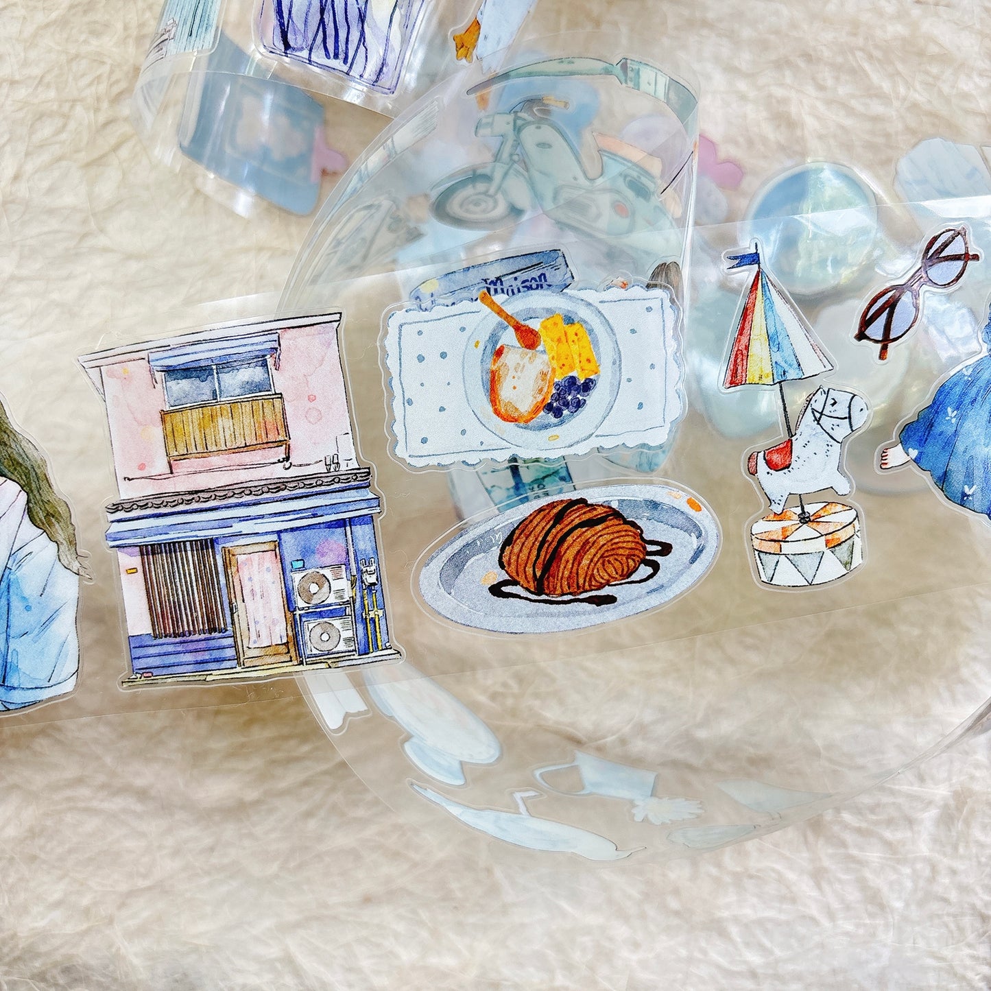 Seahorse Forest Vol10【A57#Blues】Vintage Scene Original Design Pre-Cut Washi/PET Tape Stickers,for Scrapbook Supplies,Junk Journal Supplies