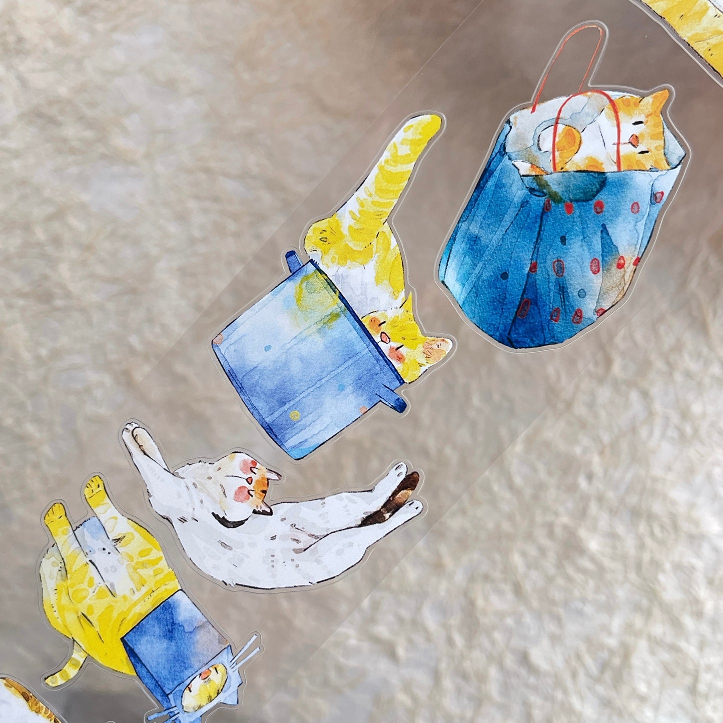 DingDing Vol14【54#Here's a Cat】Original Design Kiss-Cut Washi PET Tape Stickers,for Scrapbook Supplies,Journaling,Junk Journal,Bullet Journal,Planner Stickers