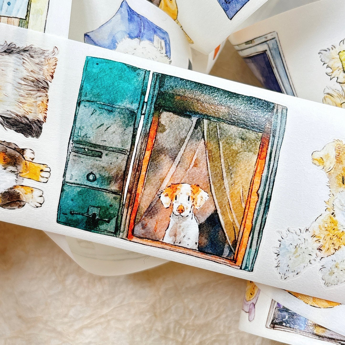 DingDing Vol15【55#Here's a Dog】Original Design Kiss-Cut Washi PET Tape Stickers,for Scrapbook Supplies,Journaling,Junk Journal,Bullet Journal,Planner Stickers