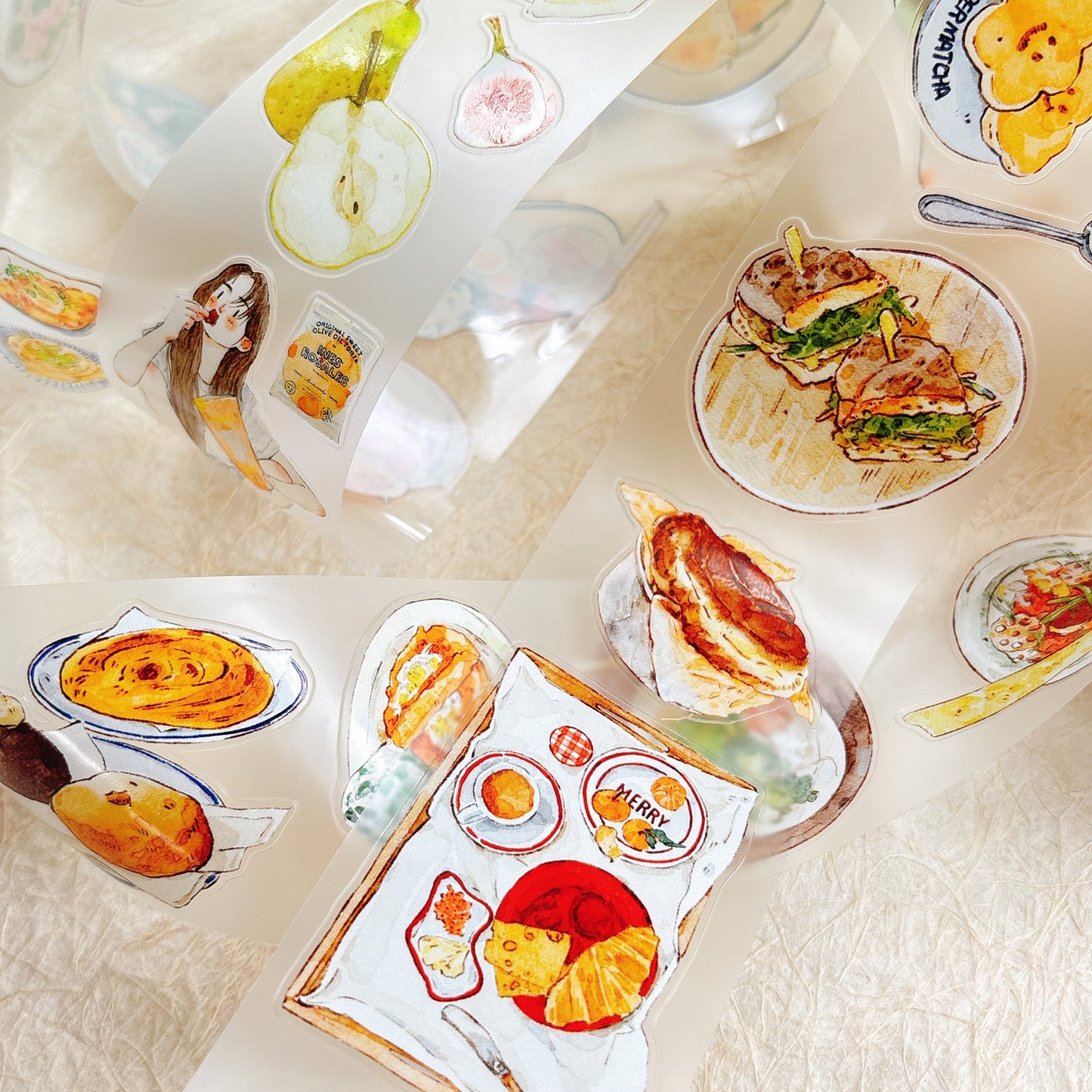 DingDing Vol15【56#Little Moments of Food】Original Design Kiss-Cut Washi PET Tape Stickers,for Scrapbook Supplies,Journaling,Junk Journal,Bullet Journal,Planner Stickers