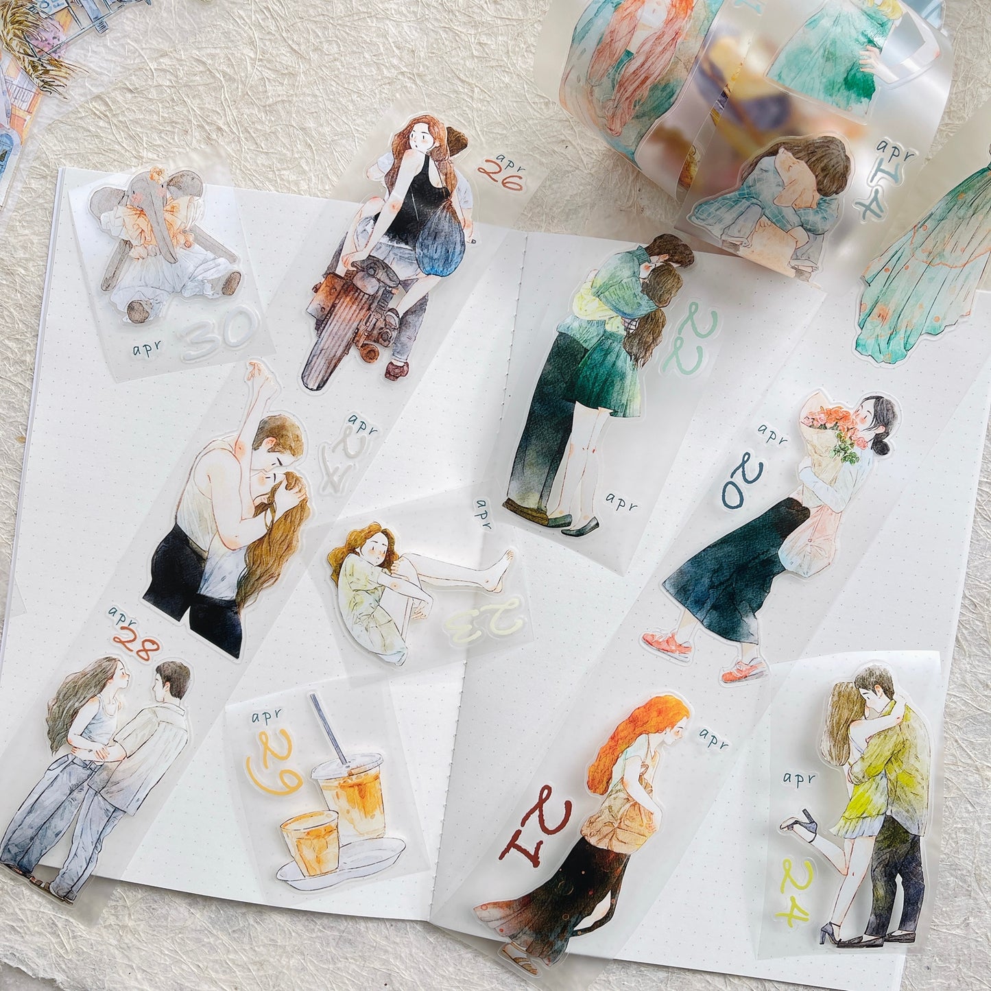 DingDing 2026 Annual Special Edition【365 Days No Loop-Undated Calendar Tape Set(Total 8 rolls) -for Any Year】Original Design,Pre-Cut Washi/PET Tape Stickers,for Scrapbook Supplies,Junk Journal,Planner Stickers