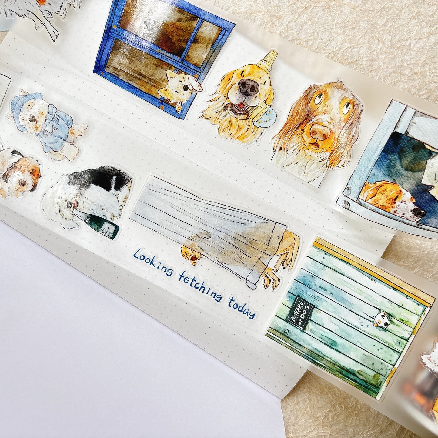 DingDing Vol15【55#Here's a Dog】Original Design Kiss-Cut Washi PET Tape Stickers,for Scrapbook Supplies,Journaling,Junk Journal,Bullet Journal,Planner Stickers