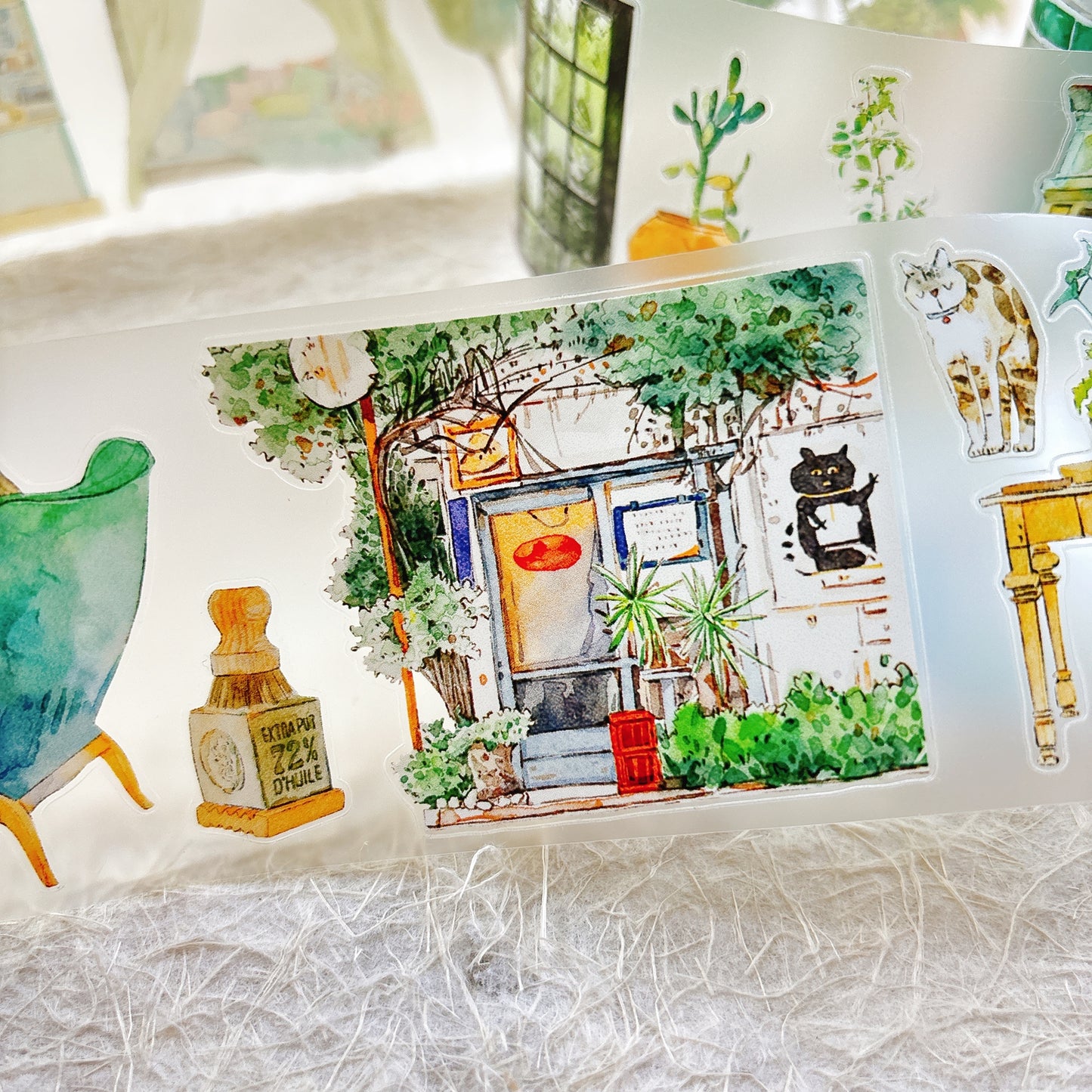 Seahorse Forest Vol10【A56#Verdancy】Vintage Scene Original Design Pre-Cut Washi/PET Tape Stickers,for Scrapbook Supplies,Junk Journal Supplies