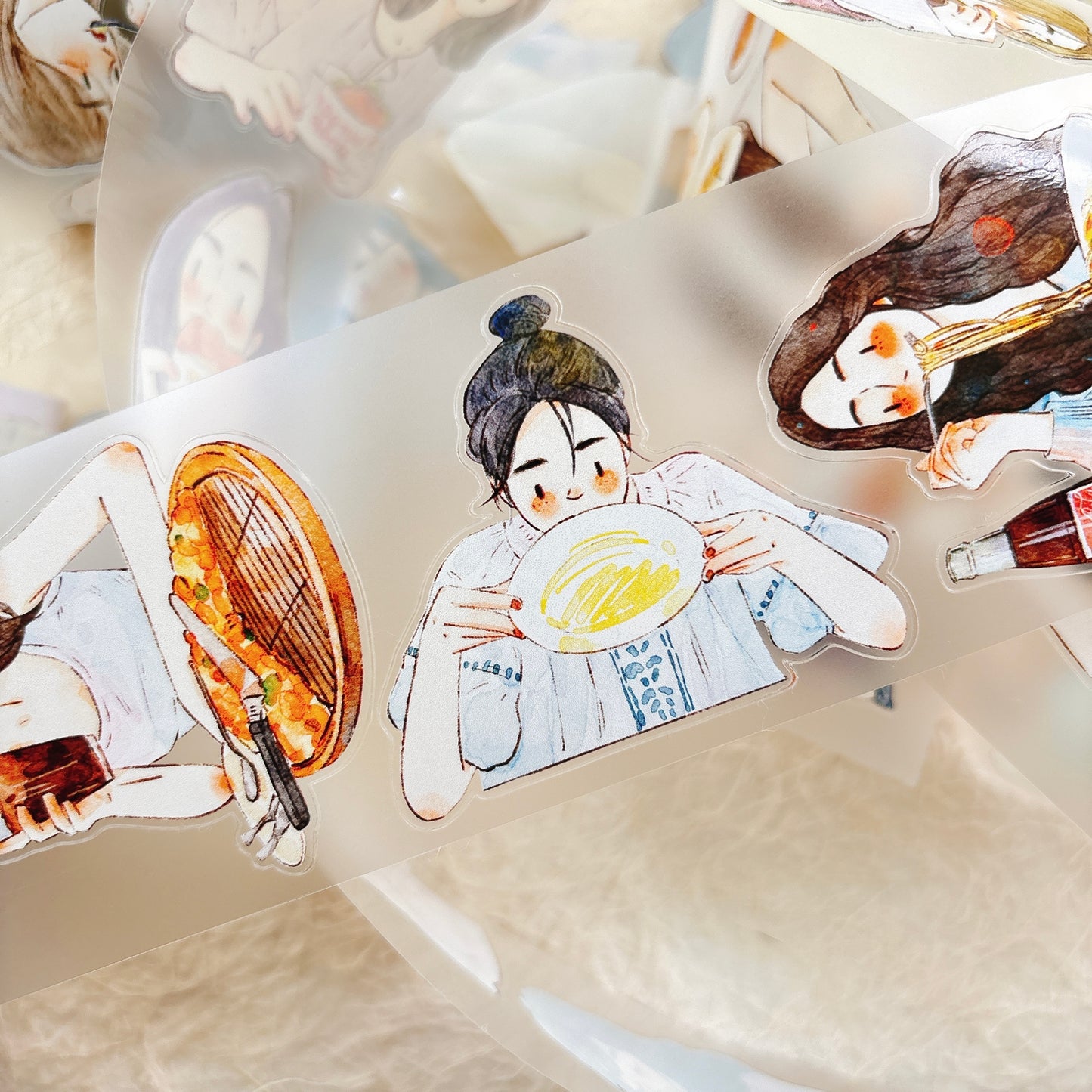 DingDing Vol15【57#Food Available】Original Design Kiss-Cut Washi PET Tape Stickers,for Scrapbook Supplies,Journaling,Junk Journal,Bullet Journal,Planner Stickers