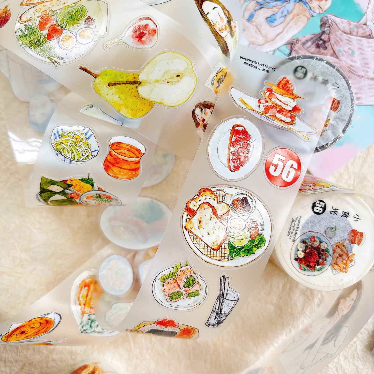 DingDing Vol15【56#Little Moments of Food】Original Design Kiss-Cut Washi PET Tape Stickers,for Scrapbook Supplies,Journaling,Junk Journal,Bullet Journal,Planner Stickers